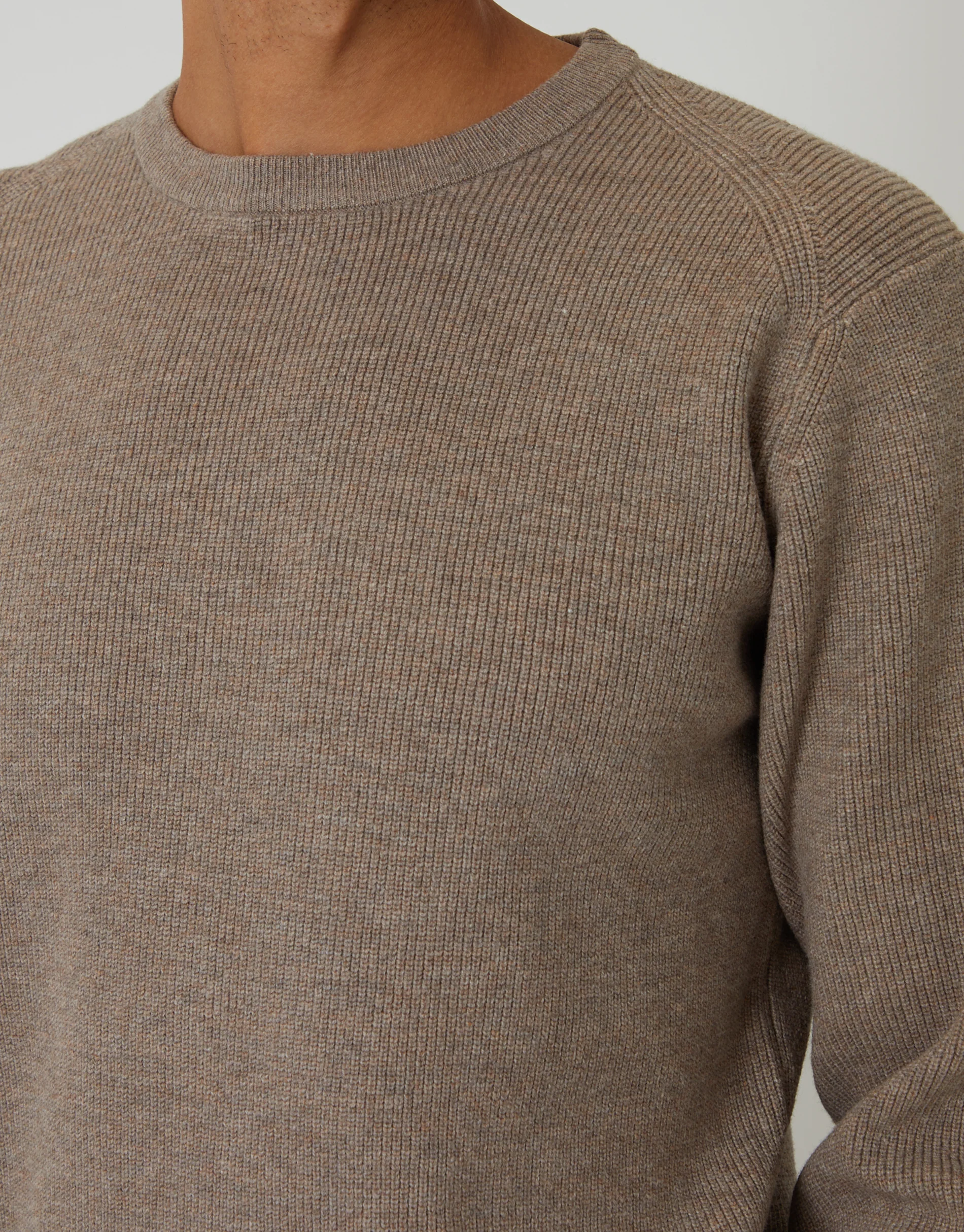 Rib Knit Crew Neck Jumper in Taupe - Image 4