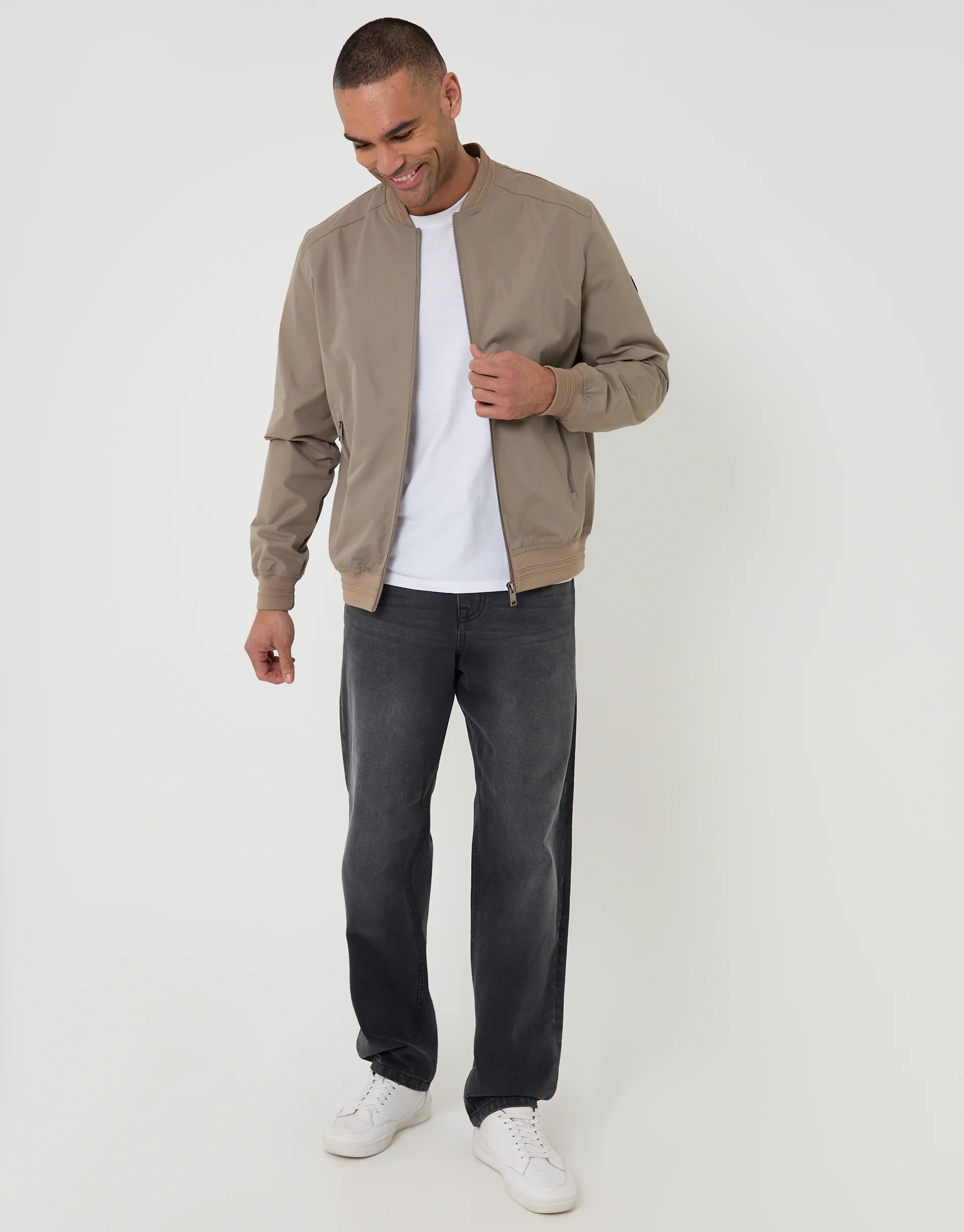 Showerproof Classic Bomber Jacket in Taupe - Image 3