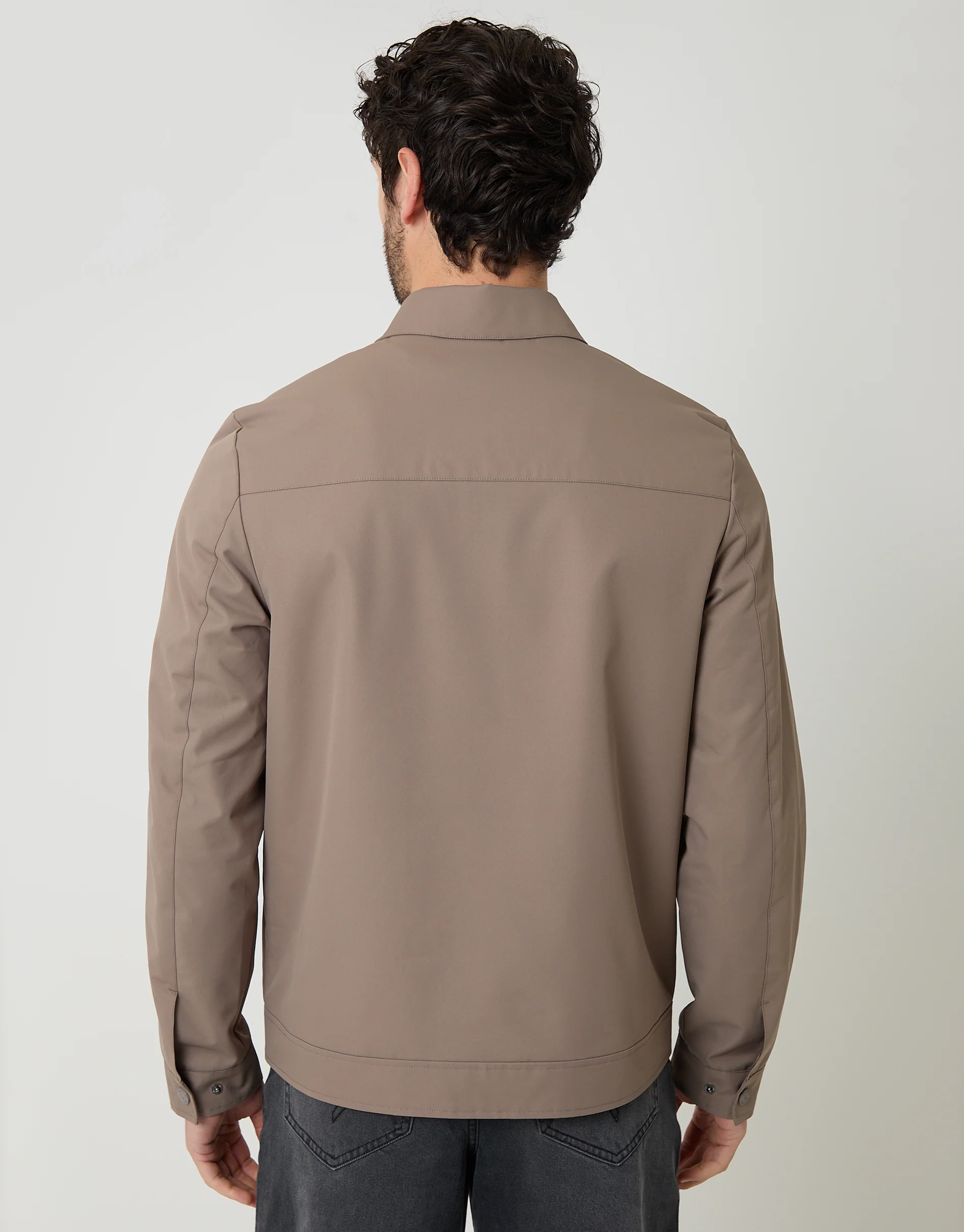 Showerproof Lightweight Collared Zip Through Jacket in Taupe - Image 2