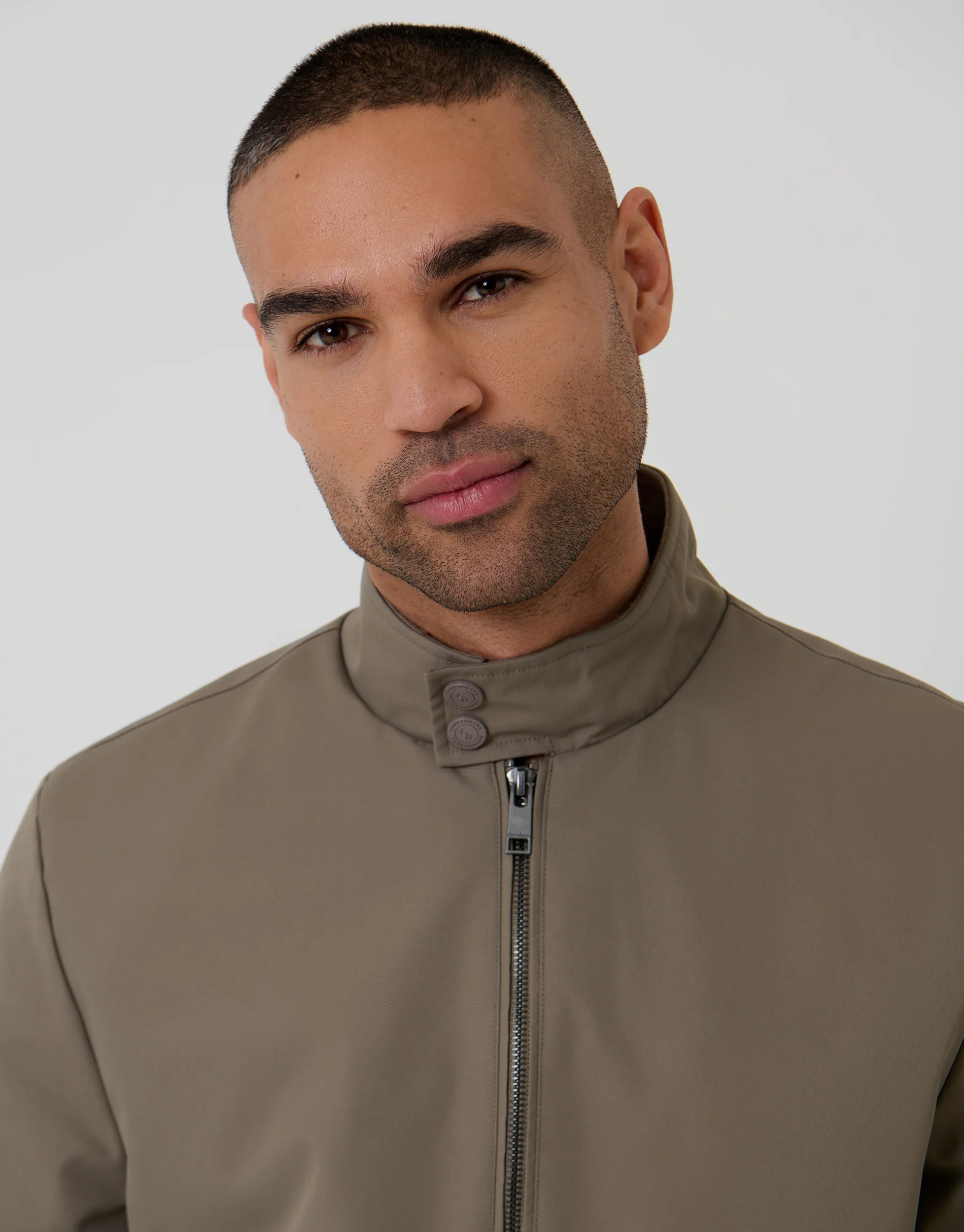 Showerproof Zip Up Harrington Jacket in Taupe - Image 4