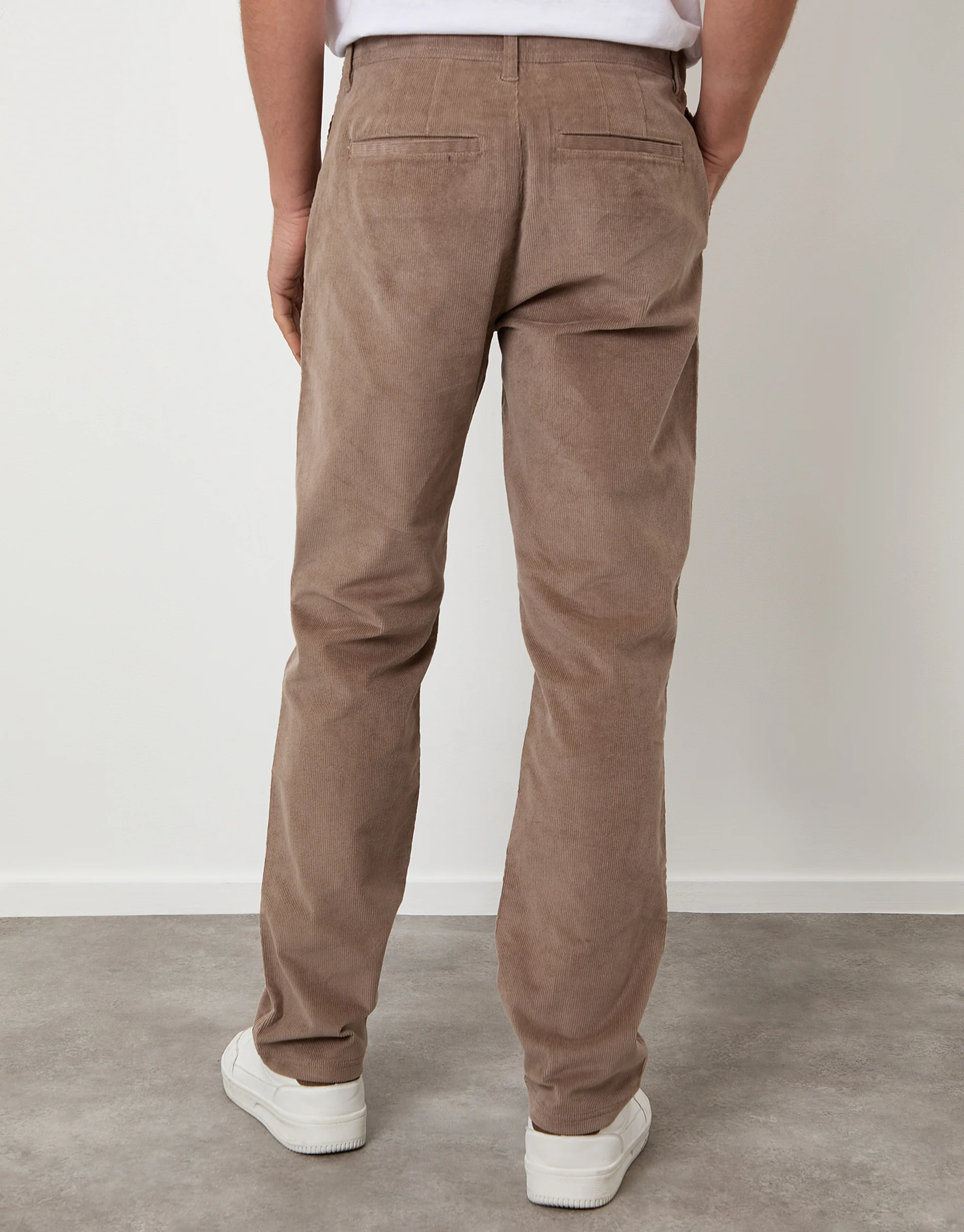 Straight Leg Stretch Corduroy Trousers in Taupe - Image 3