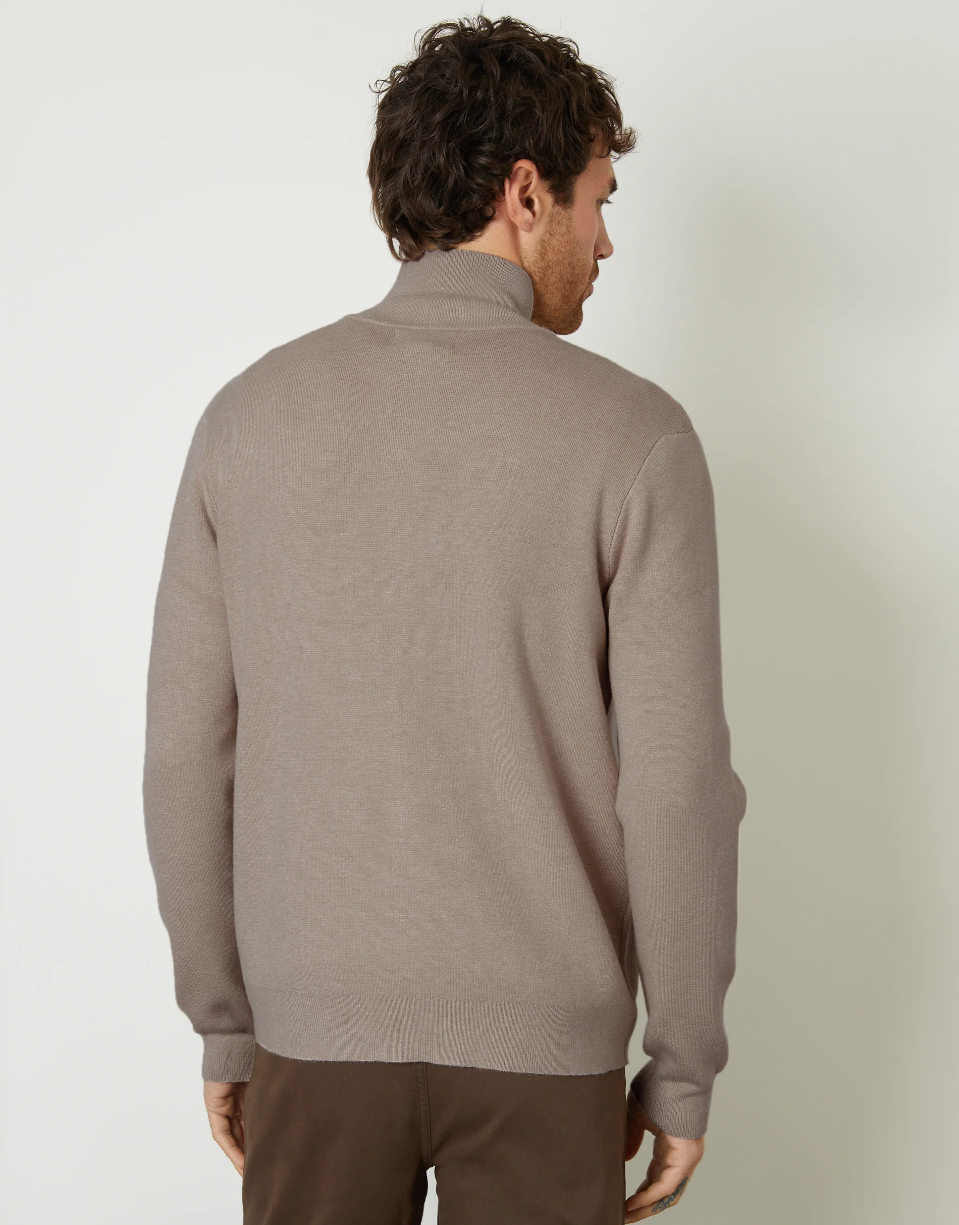 Zip-Through Funnel Neck Knitted Cardigan in Taupe - Image 2