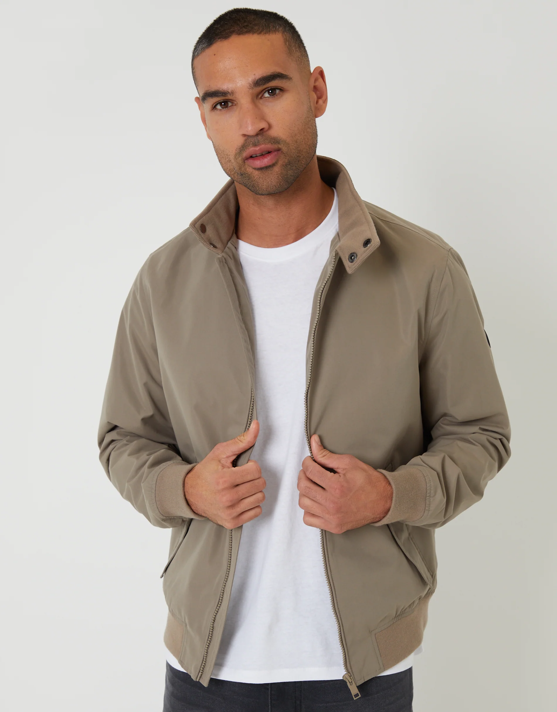 Zip Up Harrington Jacket in Taupe