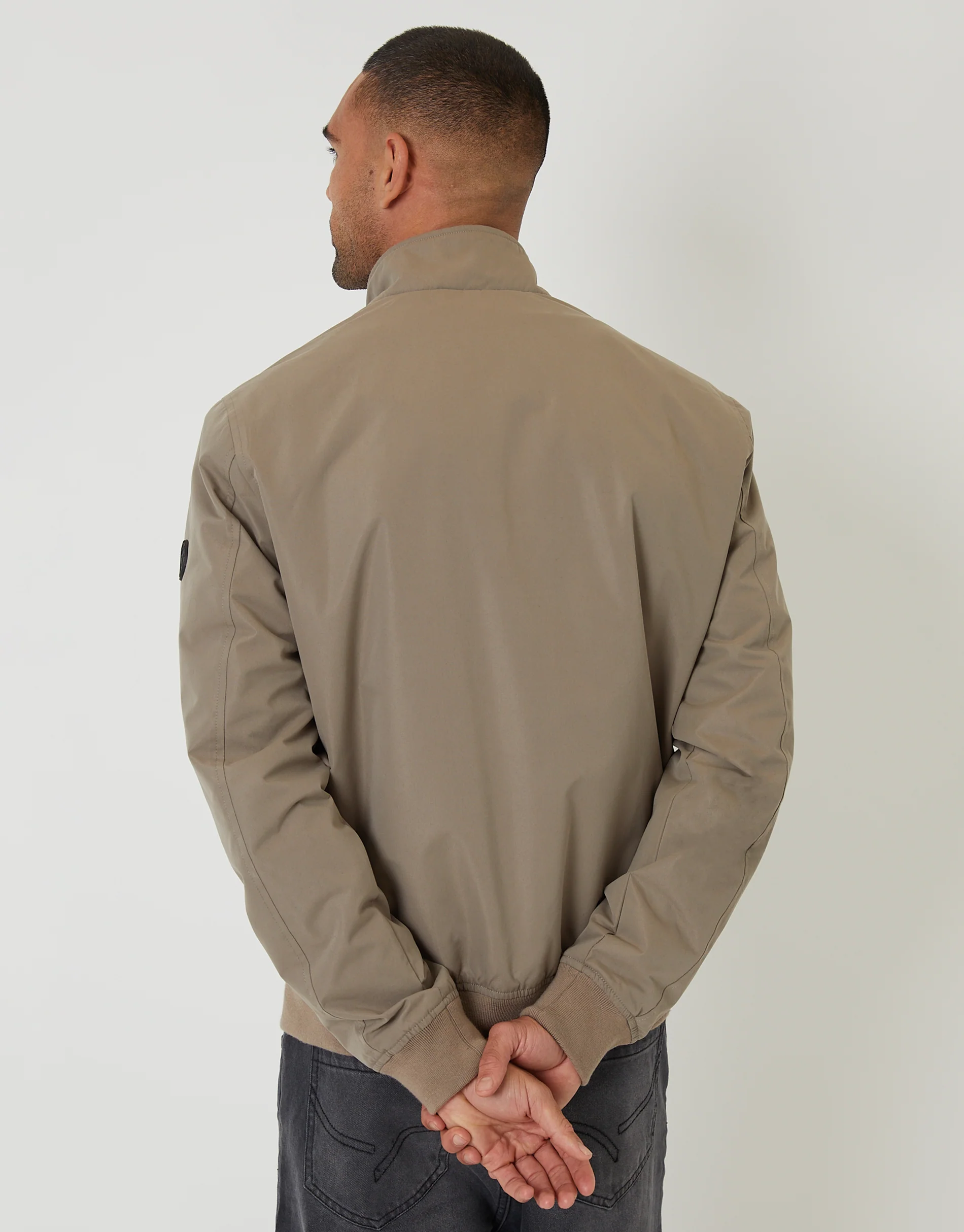 Zip Up Harrington Jacket in Taupe - Image 2