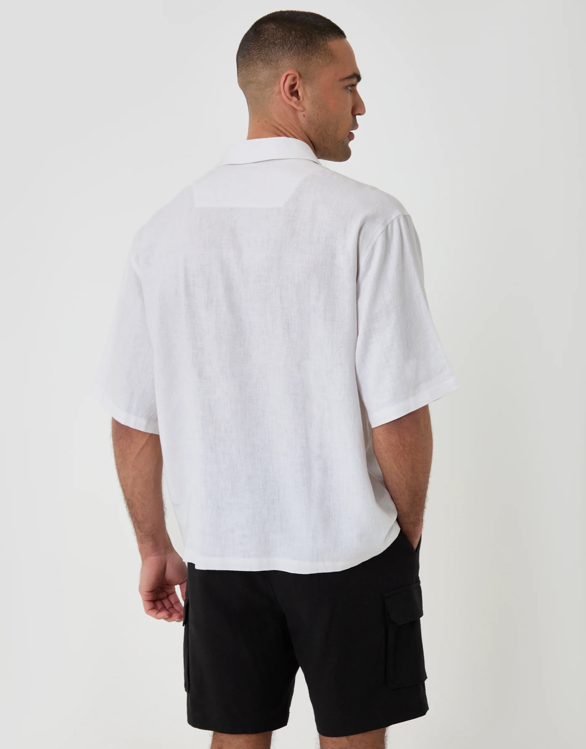 Boxy Fit Linen Blend Short Sleeve Shirt in White - Image 2