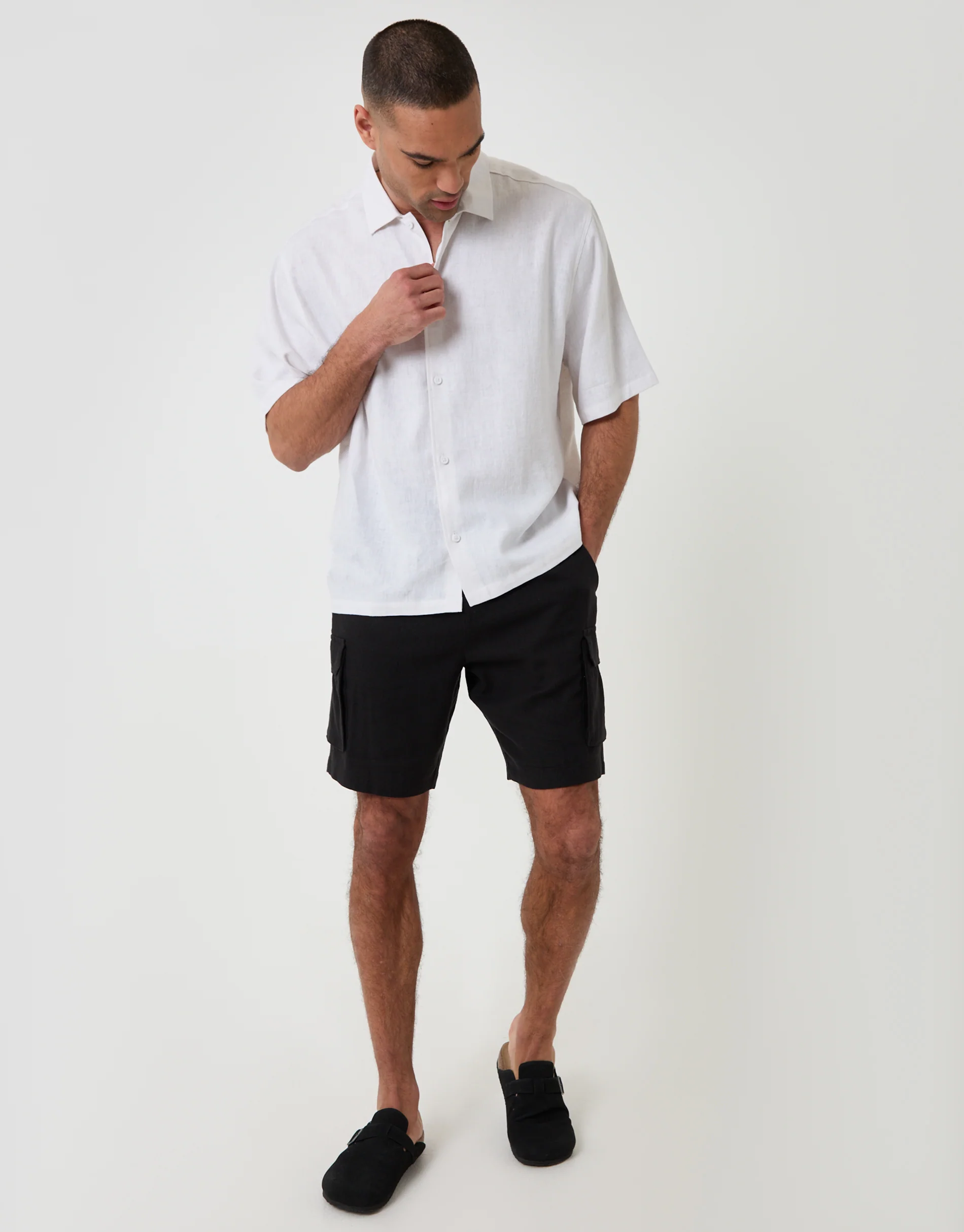 Boxy Fit Linen Blend Short Sleeve Shirt in White - Image 3