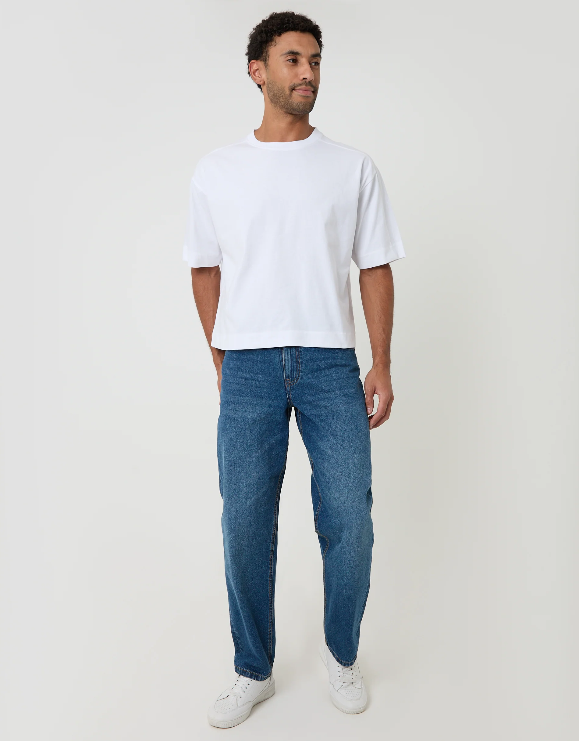 Boxy Relaxed Fit Cotton T-Shirt in White - Image 3