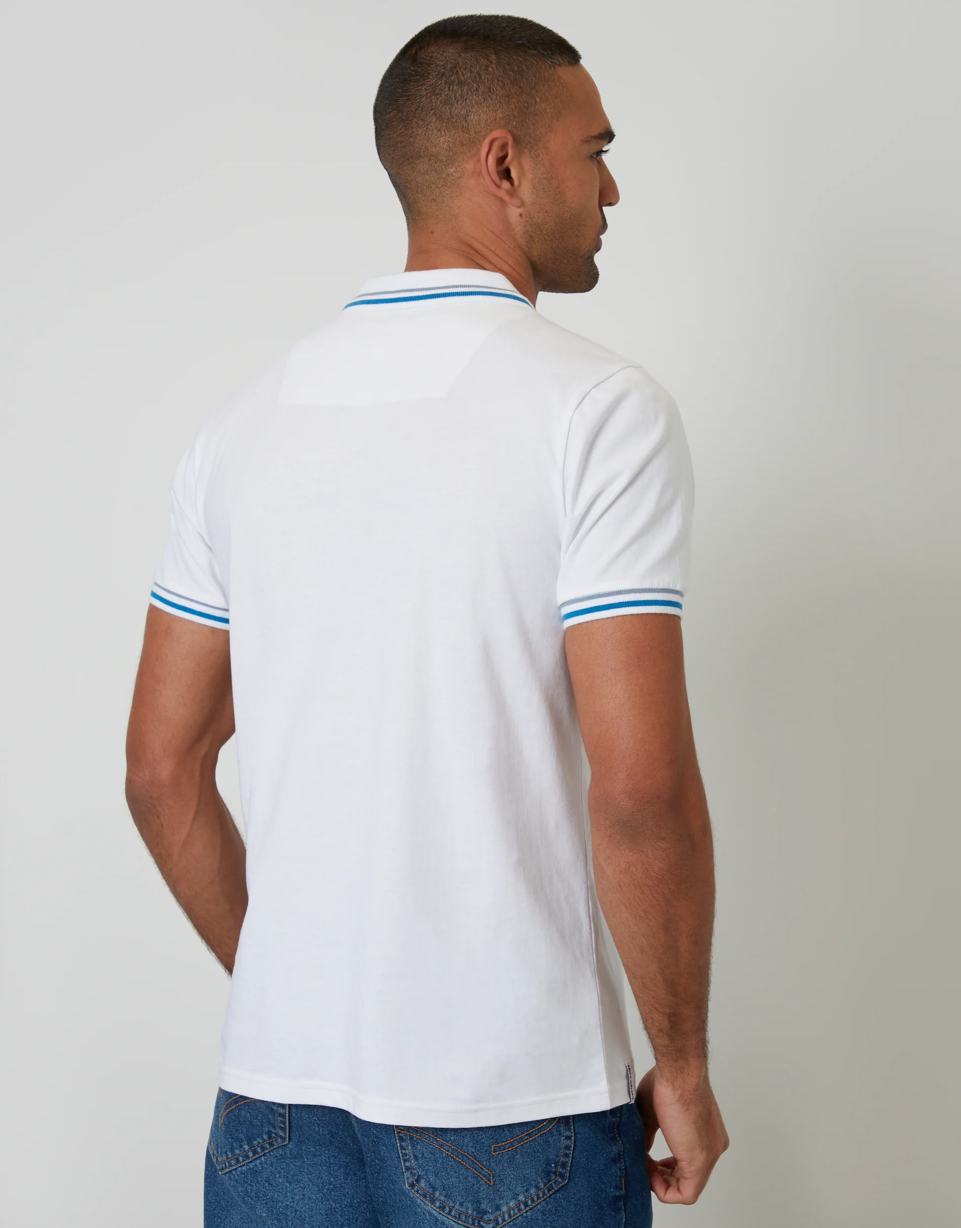 Contrast Tipping Hidden Placket Polo Shirt in White - Image 2