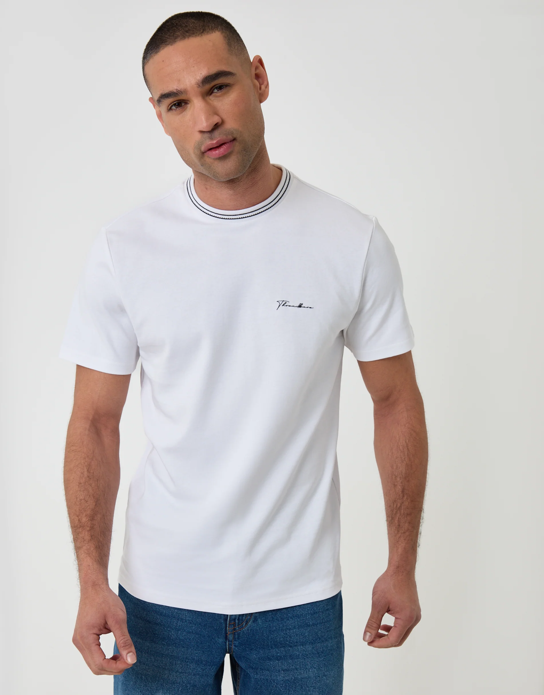 Cotton Crew Neck Script T-Shirt in White