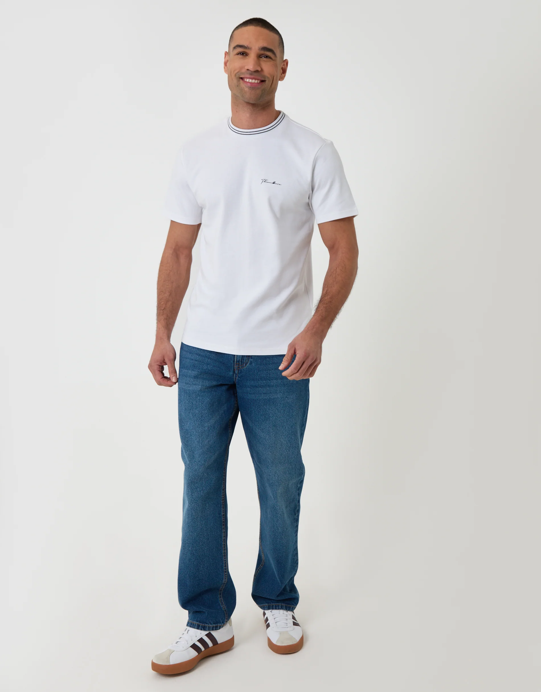 Cotton Crew Neck Script T-Shirt in White - Image 3