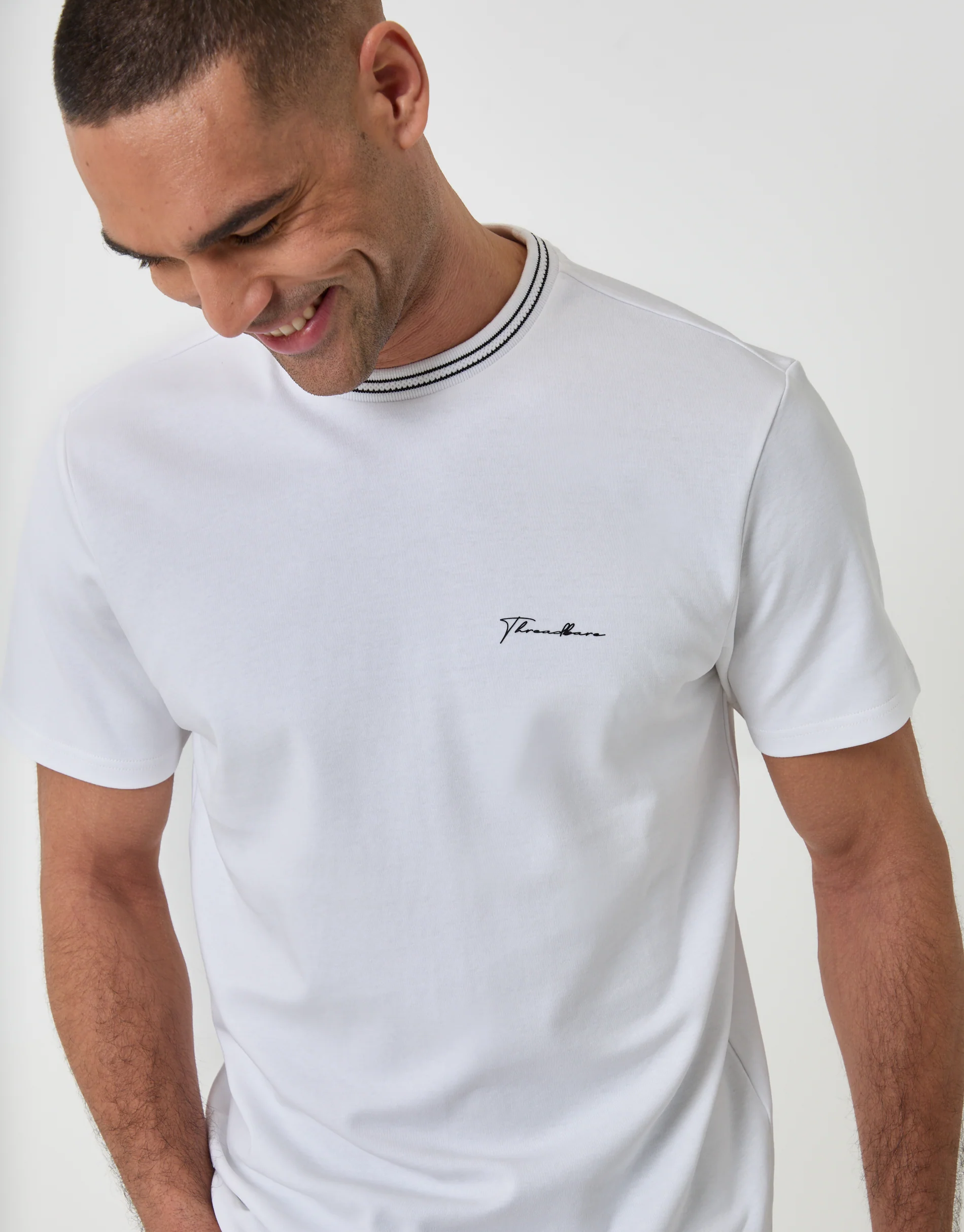 Cotton Crew Neck Script T-Shirt in White - Image 4