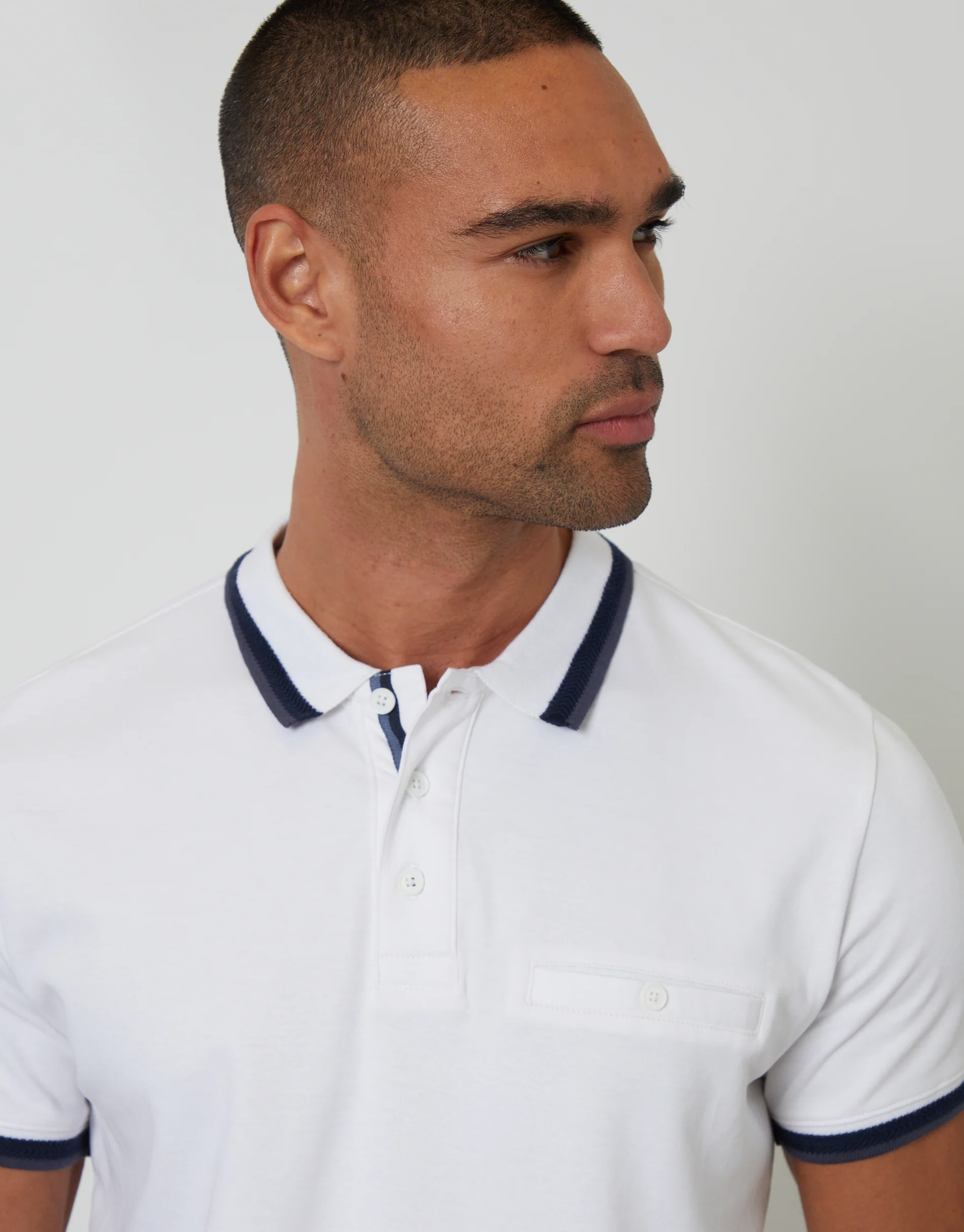 Jetted Pocket Cotton Interlock Polo Shirt in White - Image 4