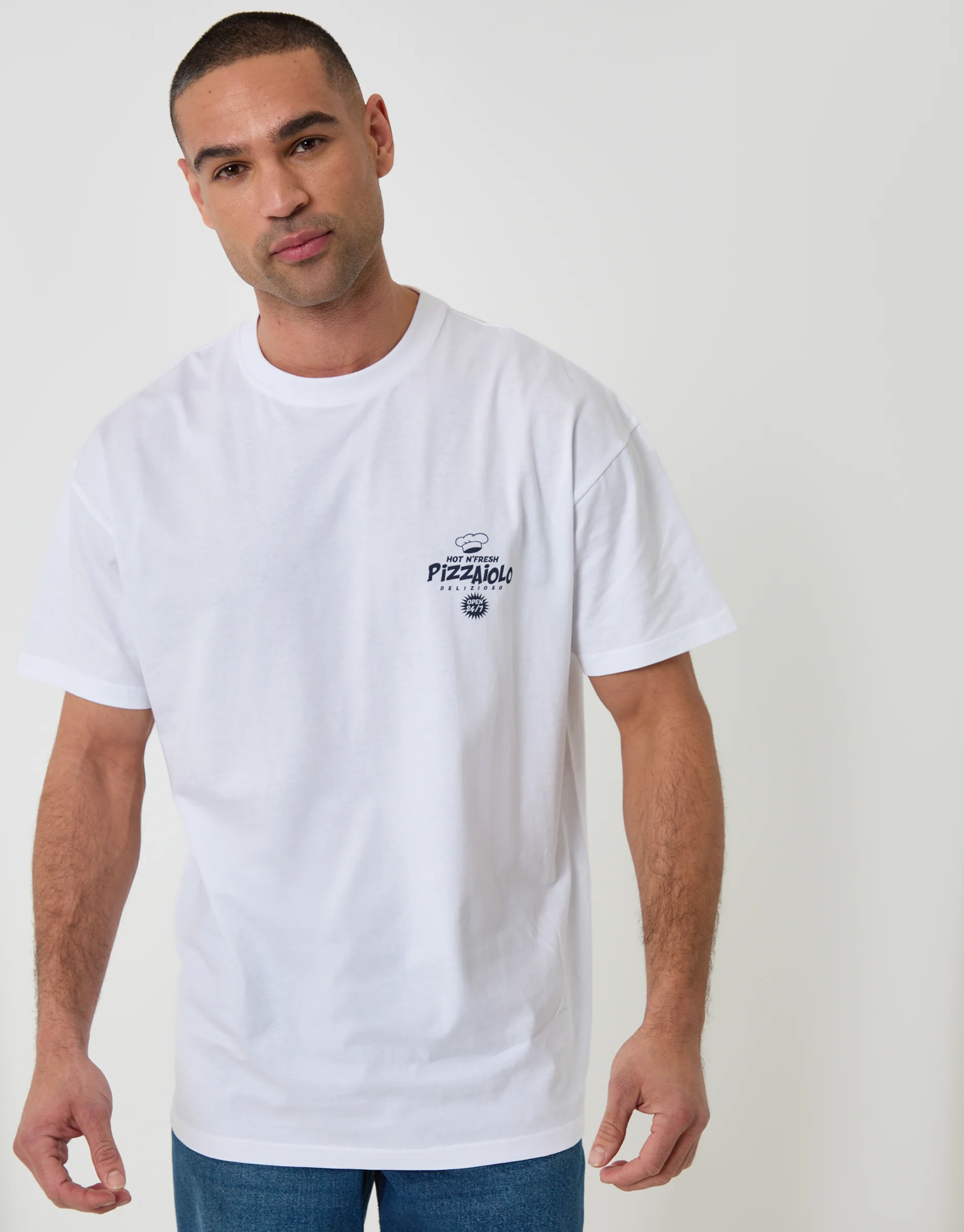 Oversized Pizzaiolo Cotton T-Shirt in White - Image 2