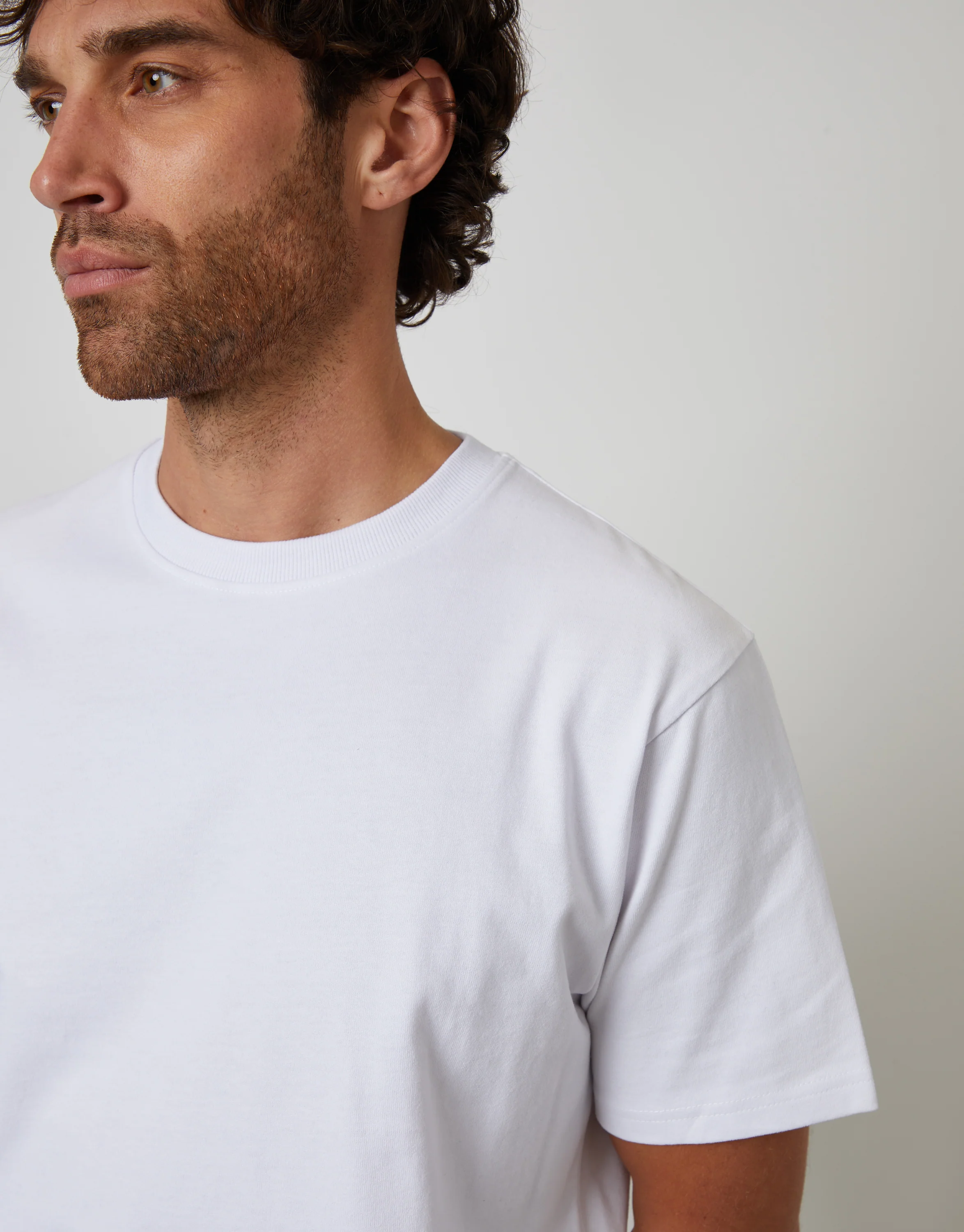 Peached Cotton Crew Neck T-Shirt in White - Image 4