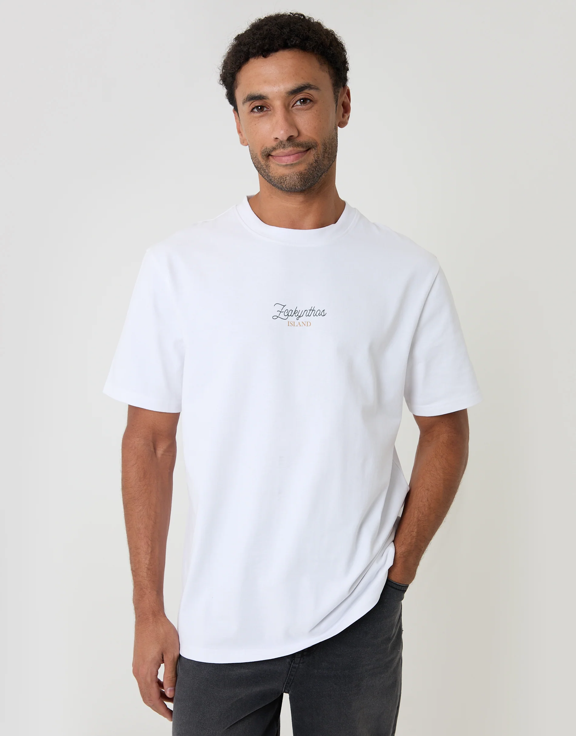 Relaxed Fit Zakynthos Peached Cotton T-Shirt in White - Image 2