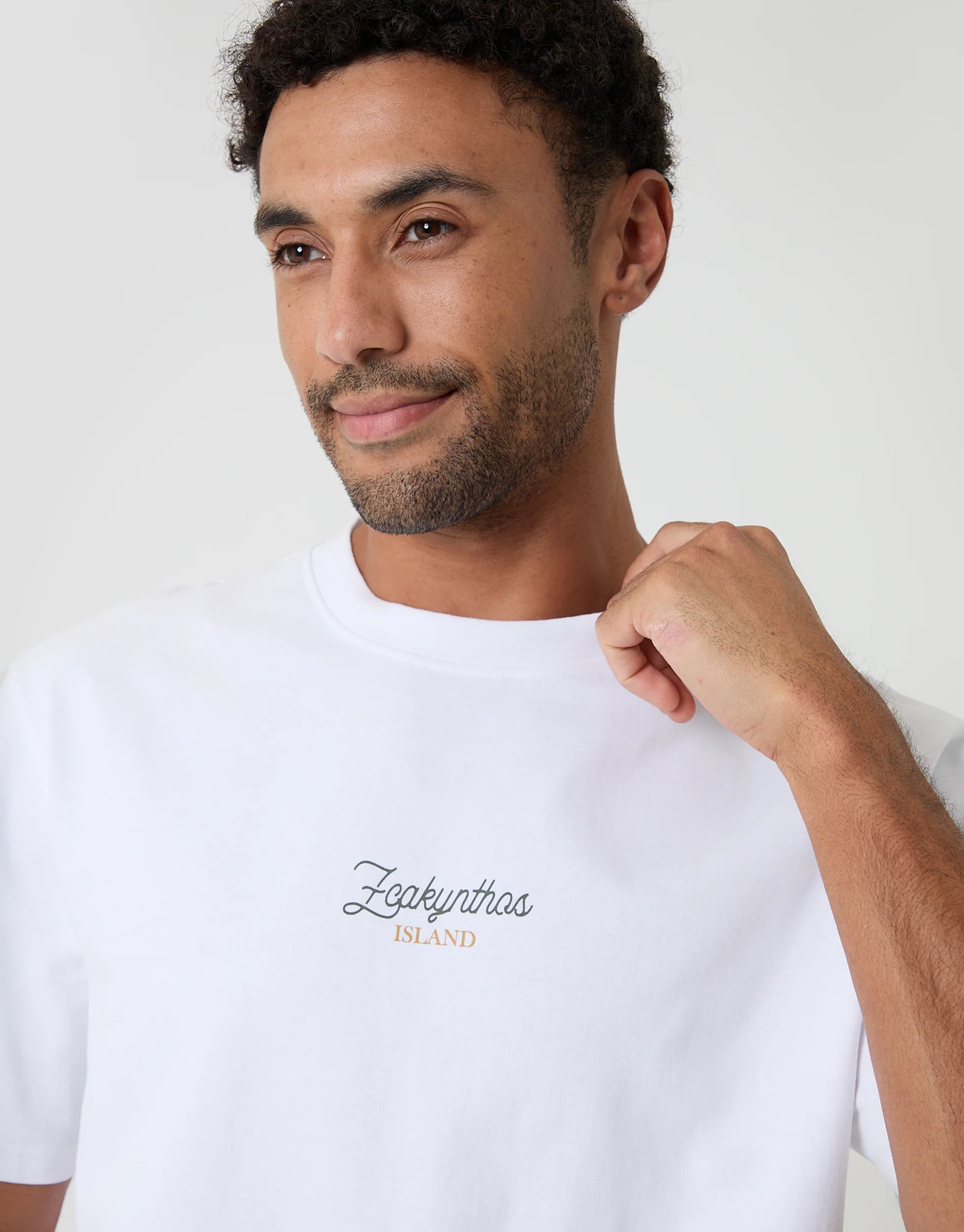 Relaxed Fit Zakynthos Peached Cotton T-Shirt in White - Image 4