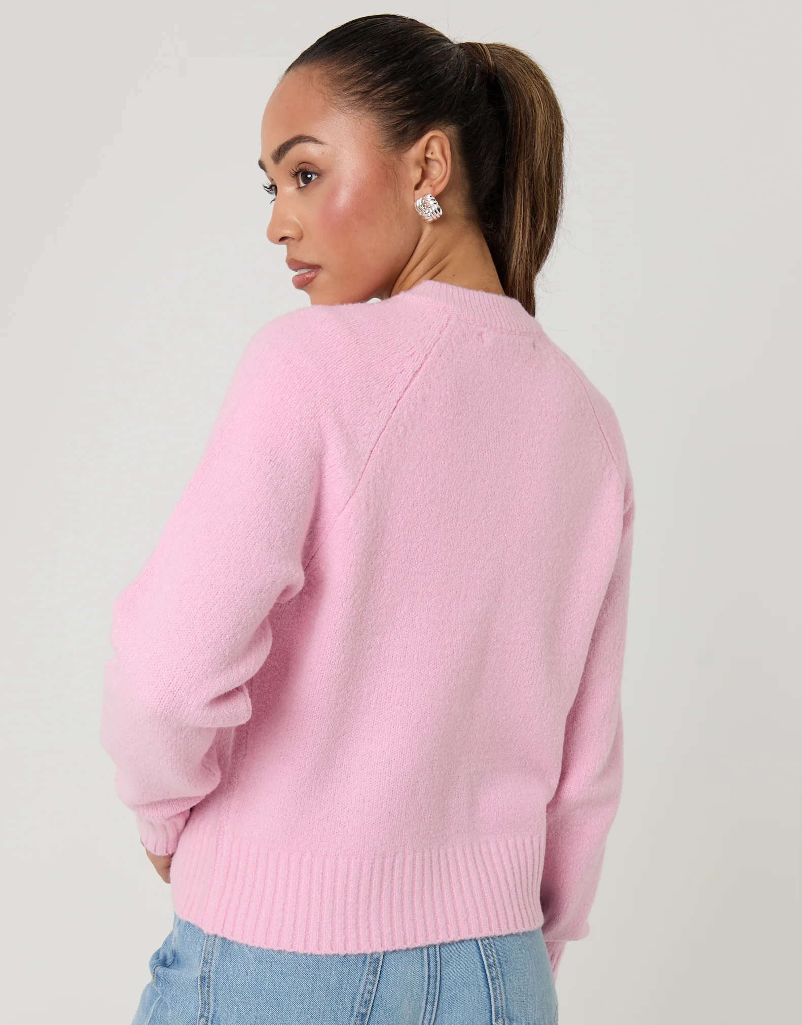 Button Up Knitted Cardigan in Baby Pink - Image 2