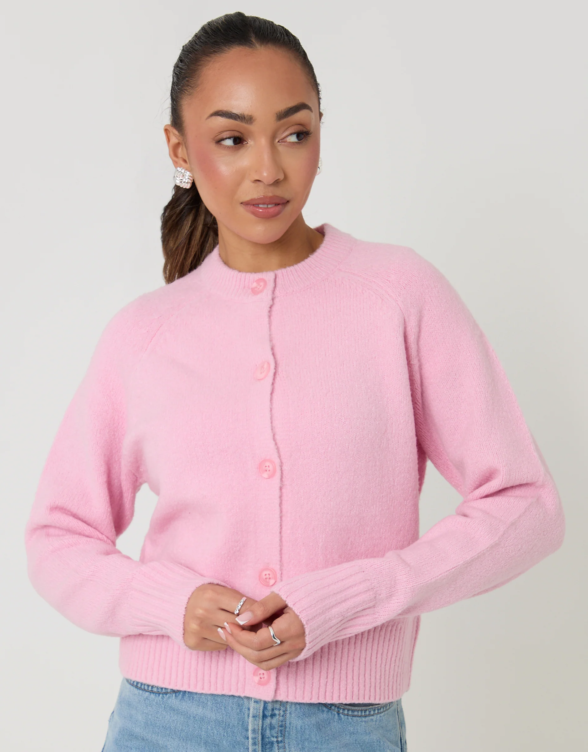Button Up Knitted Cardigan in Baby Pink - Image 4