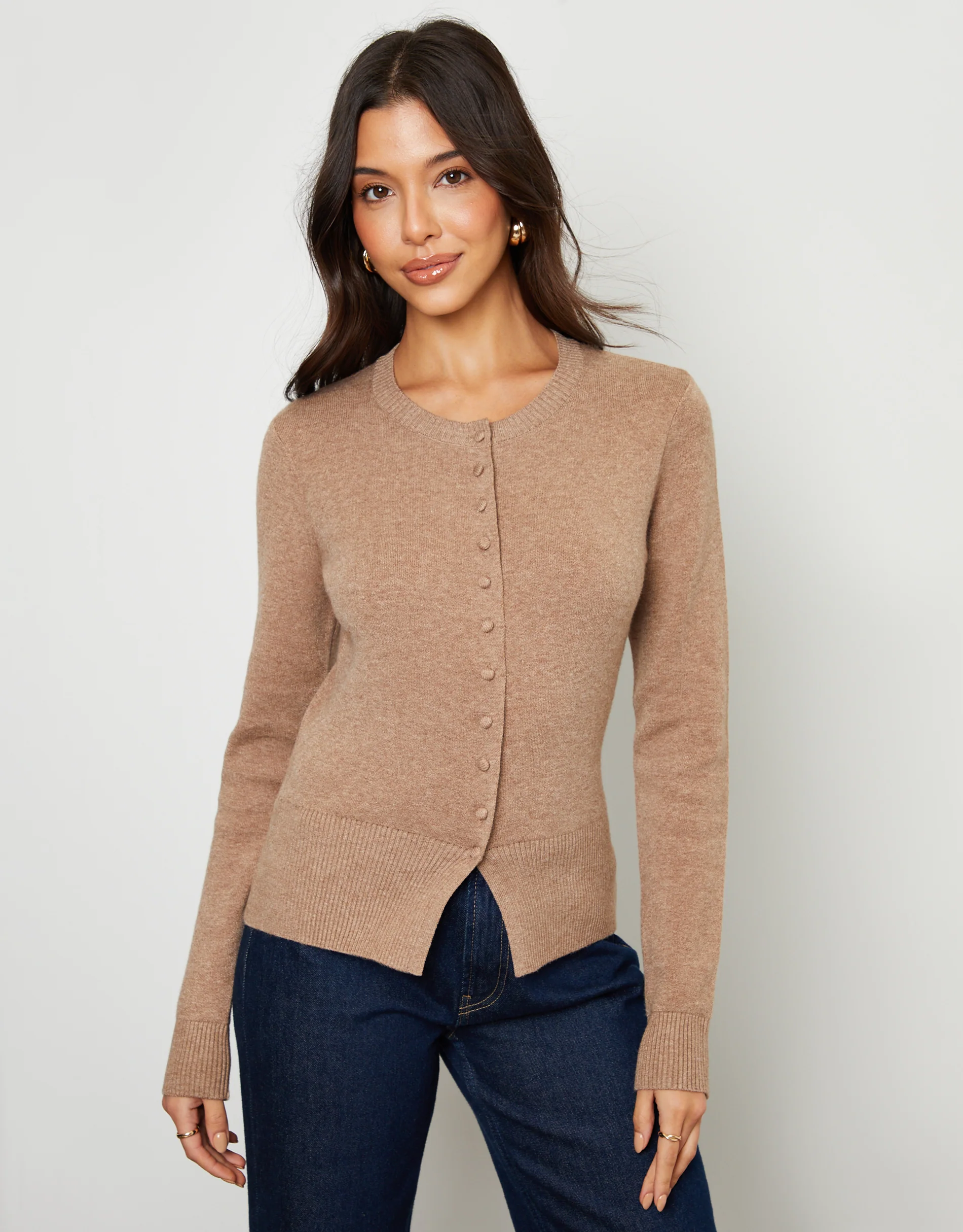 2 Pack Crew Neck Compact Knitted Cardigan in Beige & Black - Image 2