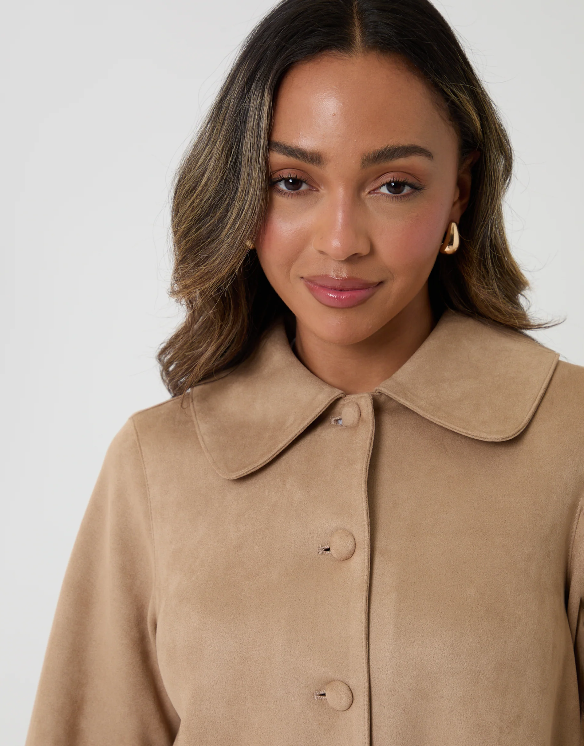 Faux Suede Peter Pan Collar Cropped Jacket in Beige - Image 5