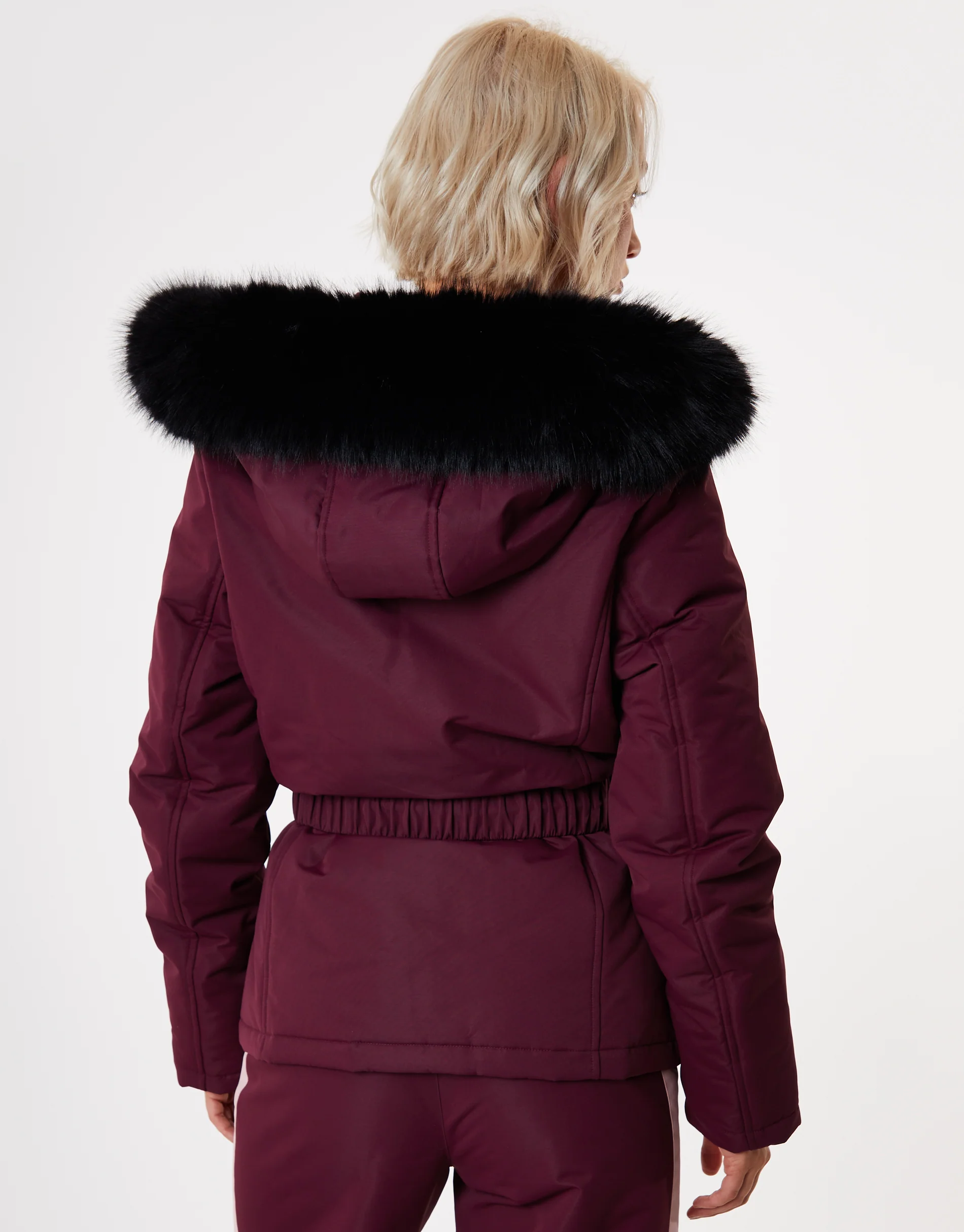Belted Padded Ski Jacket in Berry Red - Image 5
