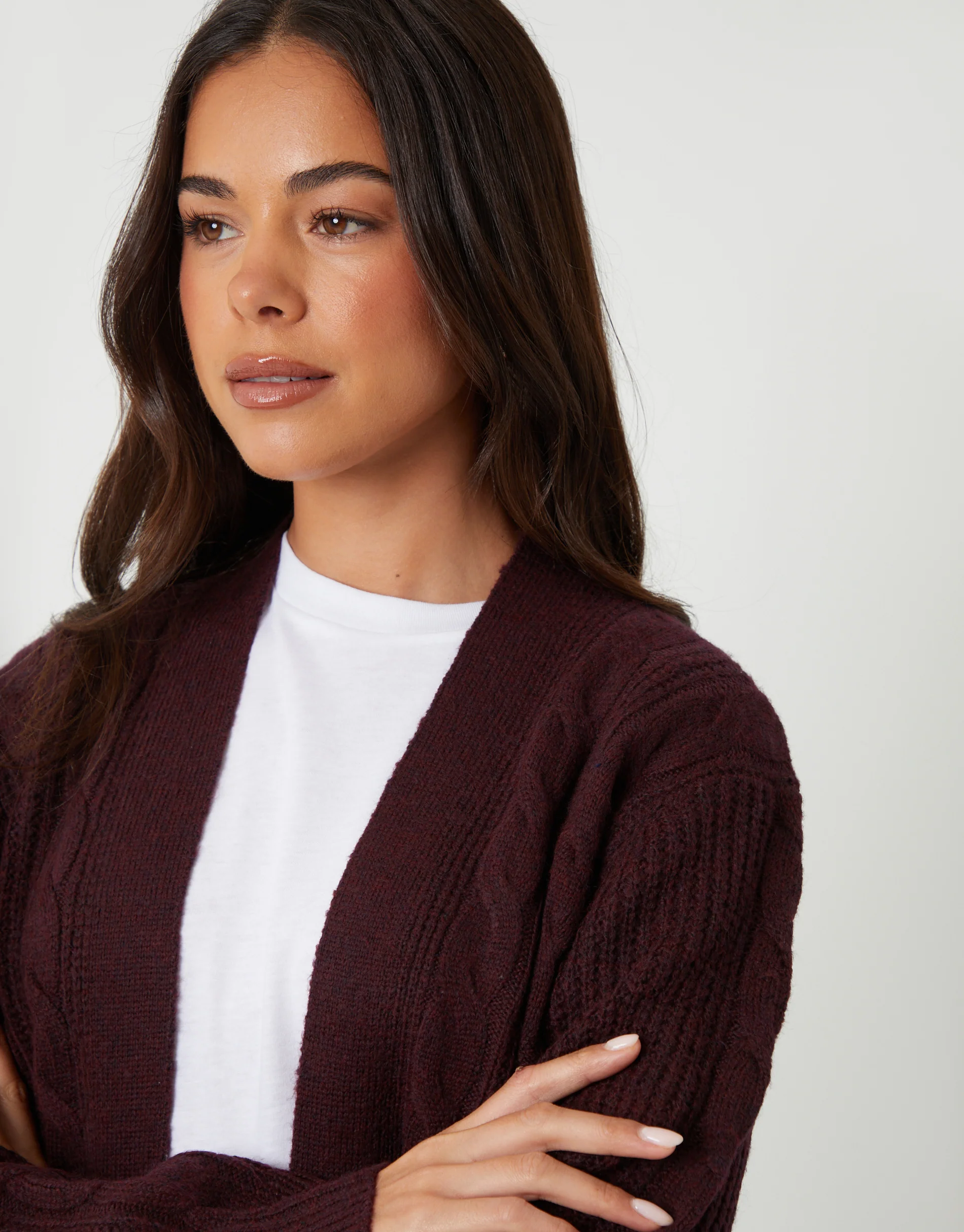 Cable Knit Cardigan in Berry Red - Image 4