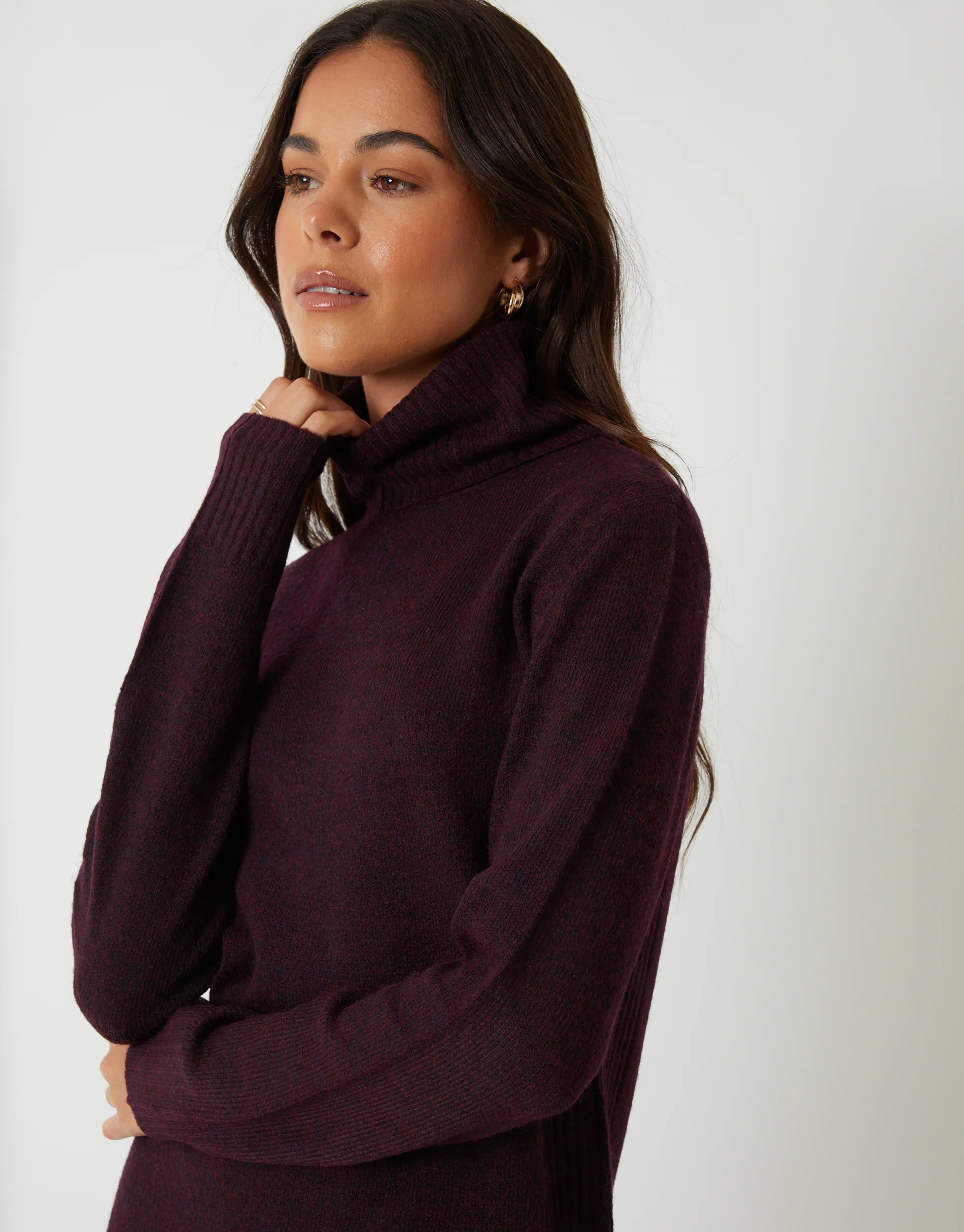 Knitted Roll Neck Maxi Dress in Berry Red - Image 5