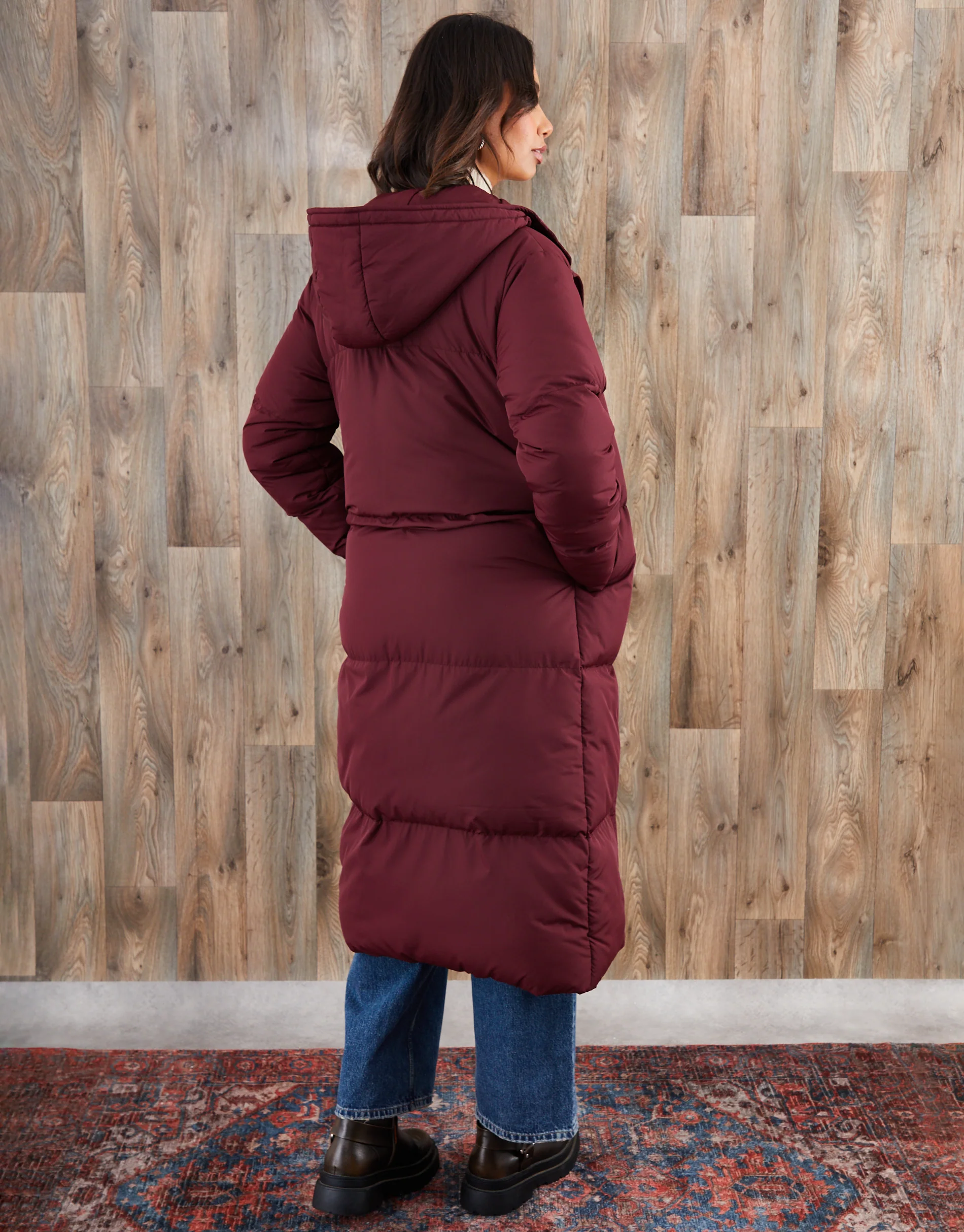 Petite Maxi Puffer Jacket in Berry Red - Image 4
