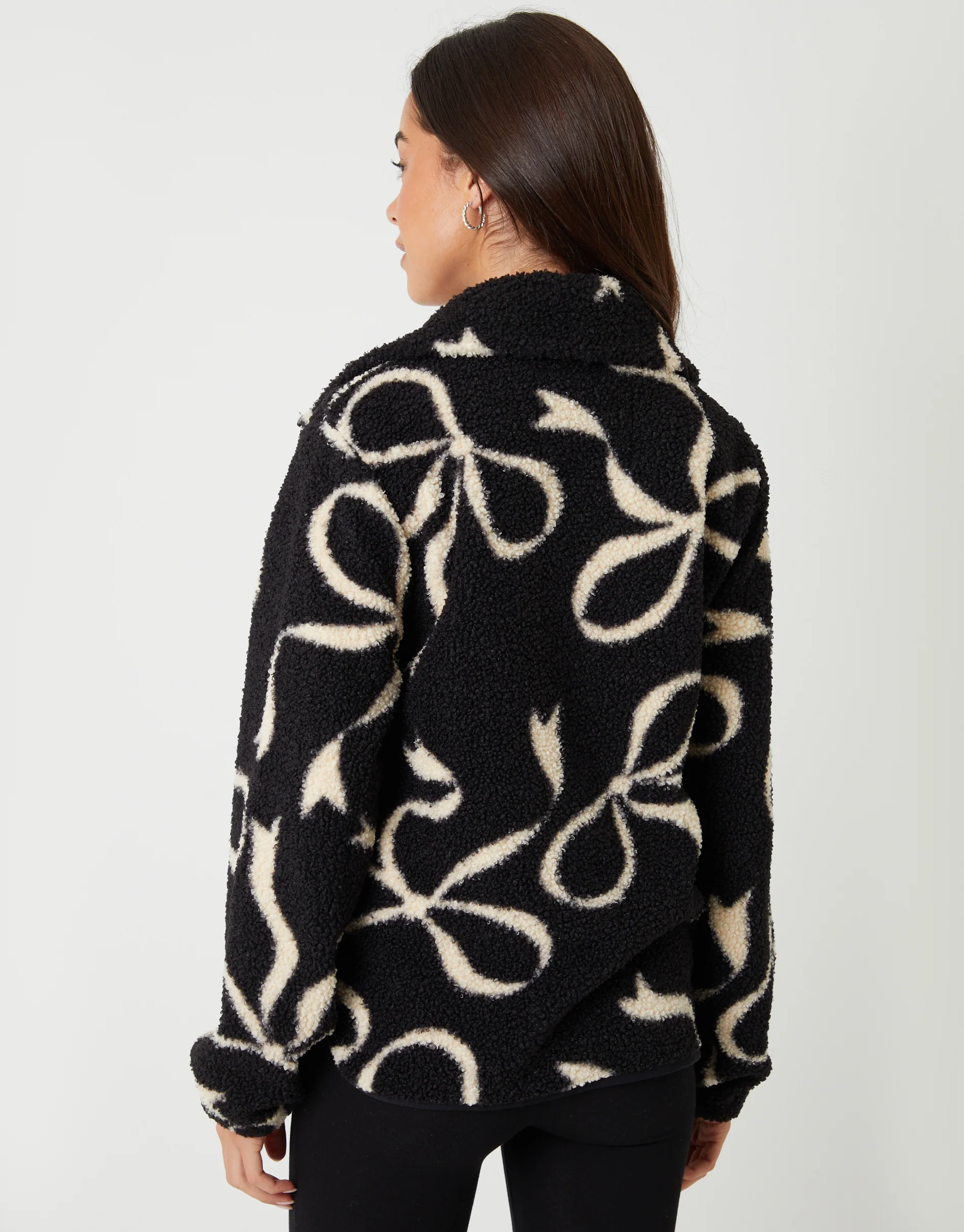 Bow Print Quarter Zip Fleece in Black - Image 2