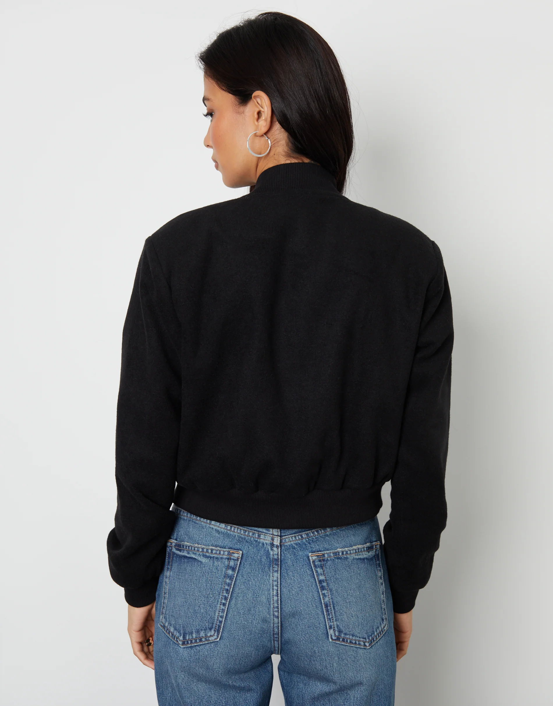 Brushed Cropped Bomber Jacket in Black - Image 2