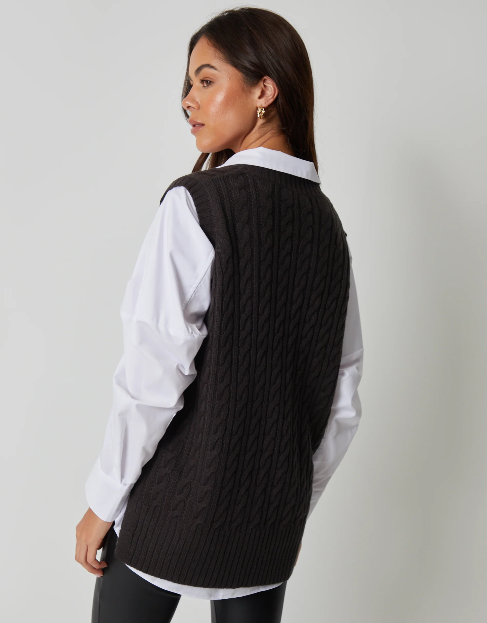 Cable Knit Vest in Black - Image 4