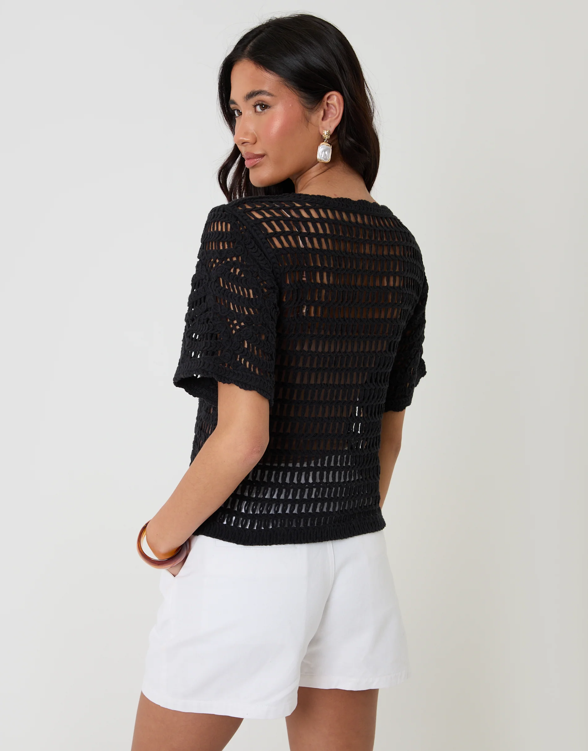 Crochet Button Up Top in Black - Image 2