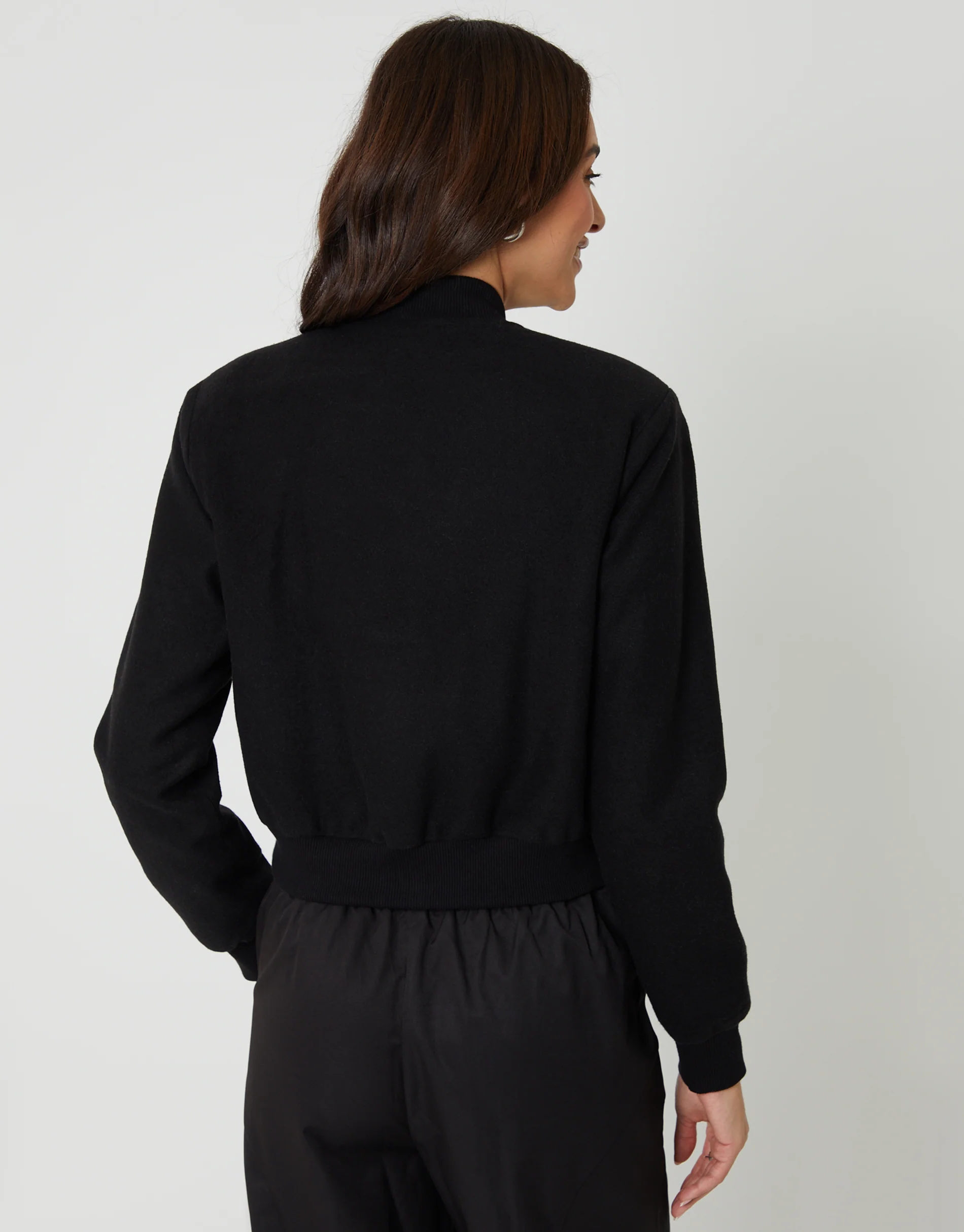 Faux Wool Bomber Jacket in Black - Image 2