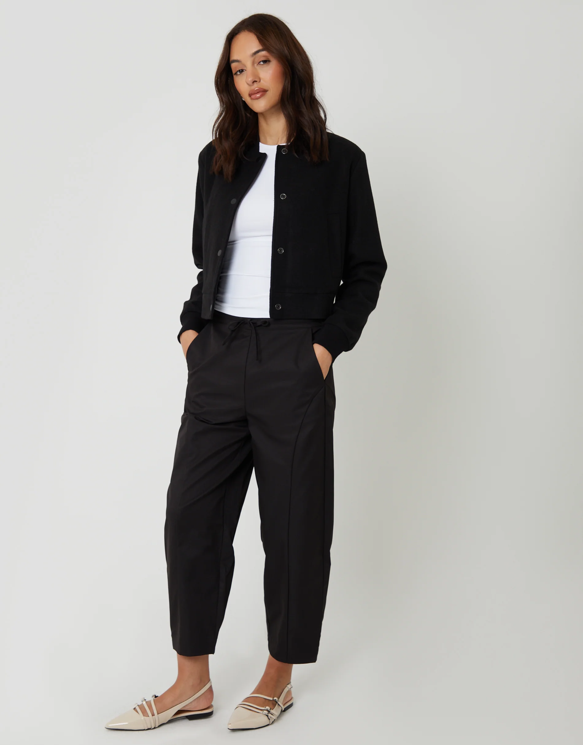 Faux Wool Bomber Jacket in Black - Image 3