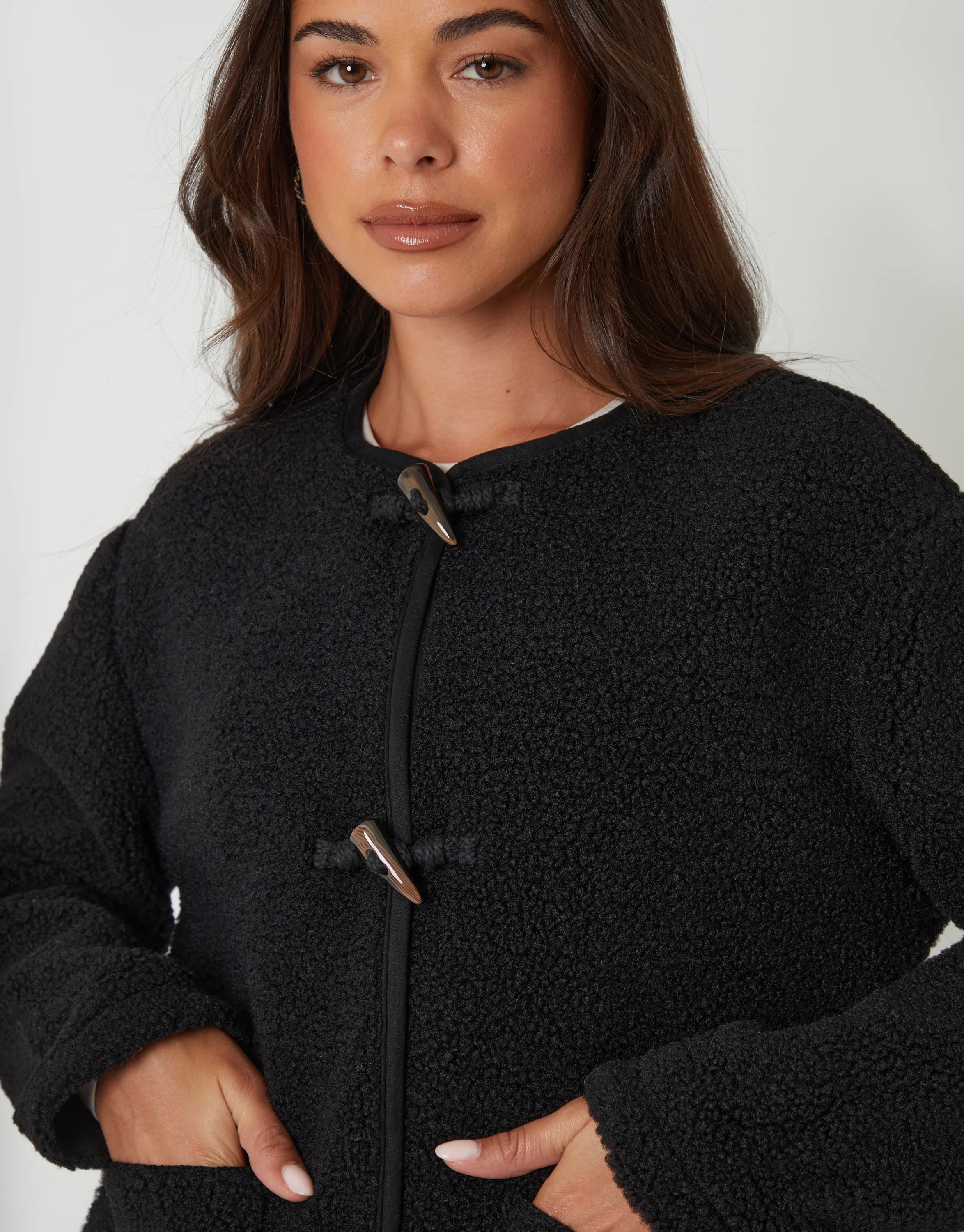 Fleece Borg Toggle Jacket in Black - Image 3