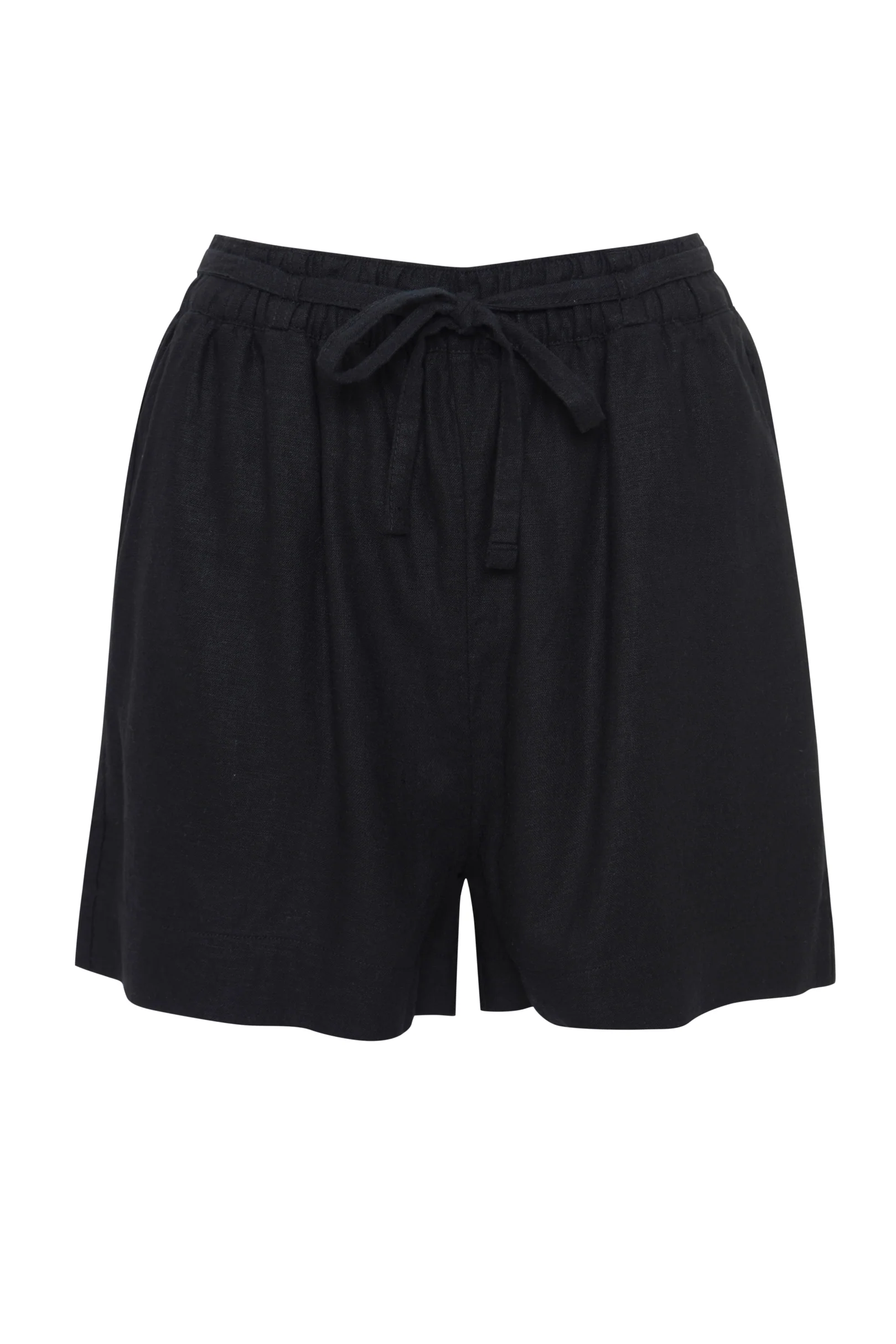 Linen Blend Tie Waist Shorts in Black - Image 6