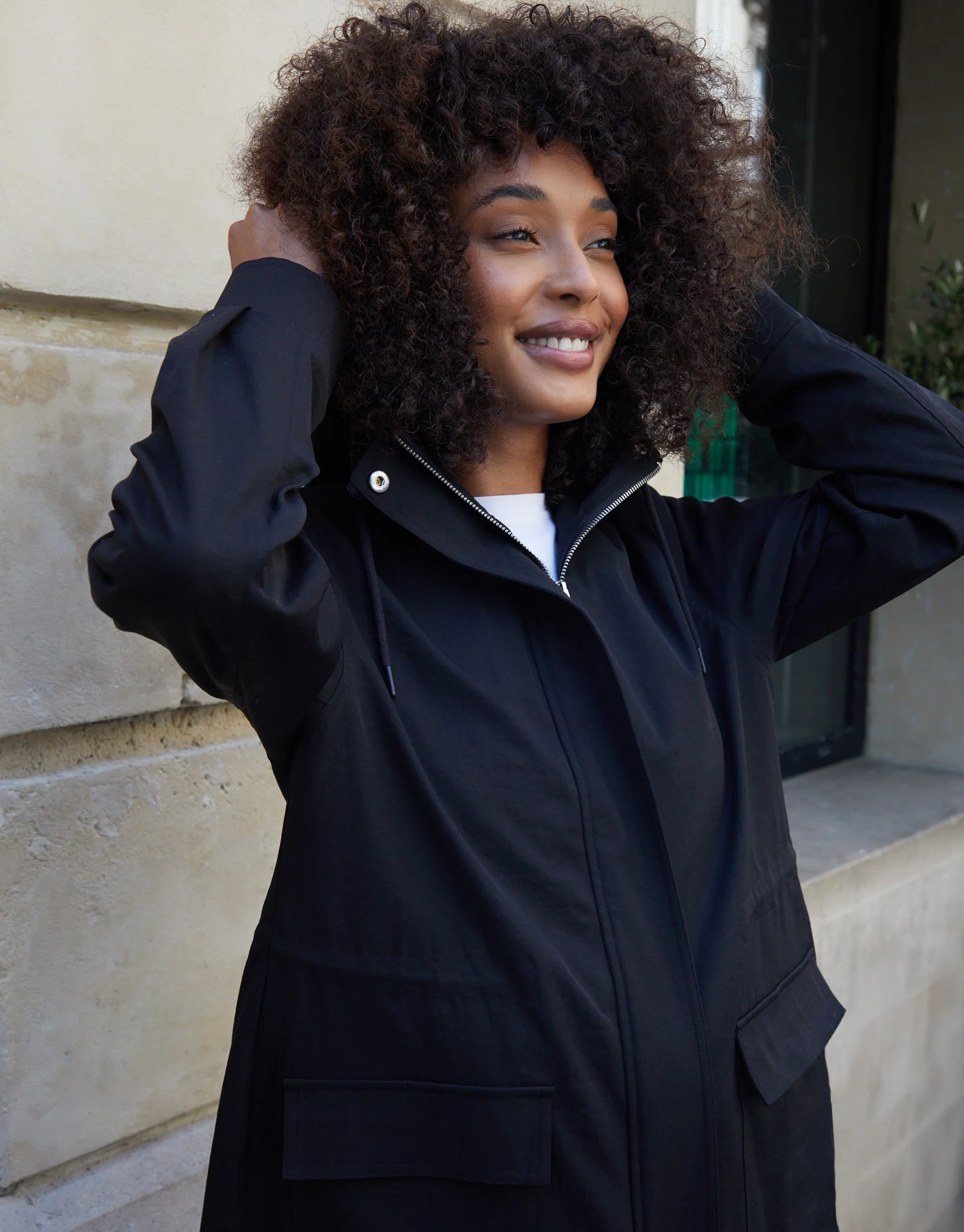 Mid Length Hooded Mac in Black - Image 3