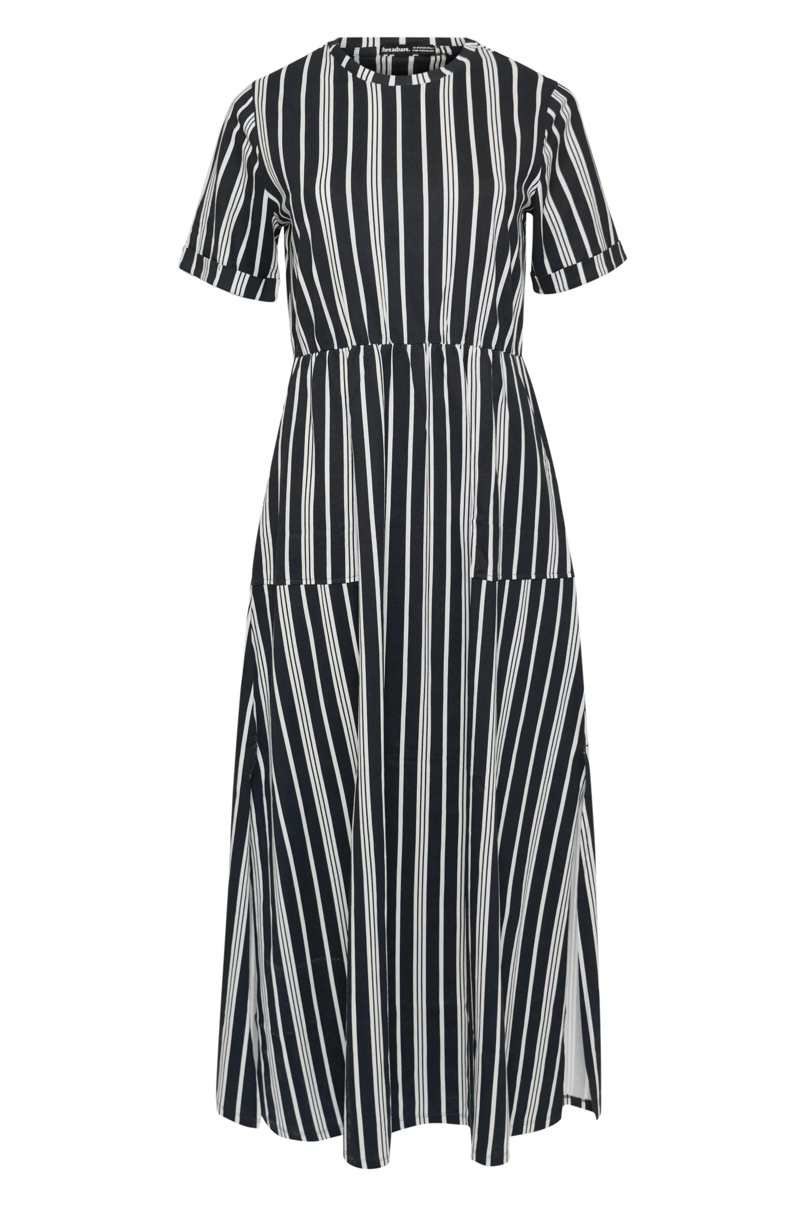 2 Pack Crew Neck Jersey Midi Dresses with Patch Pockets in Black & Navy Stripe - Image 8