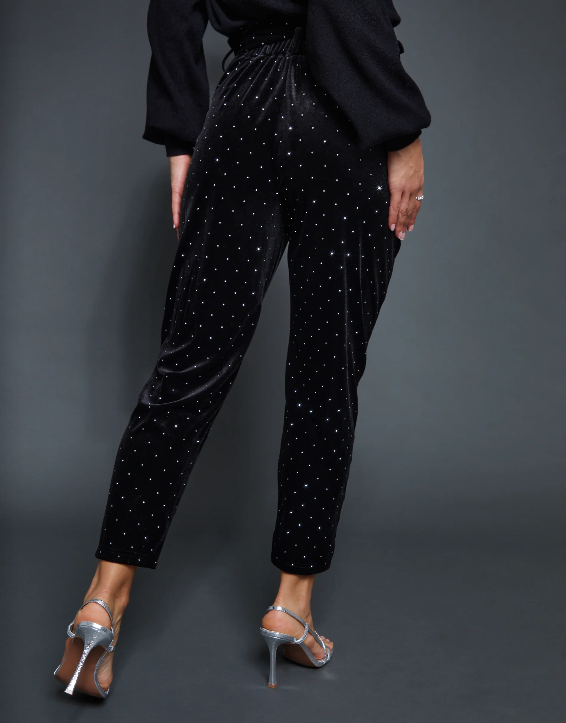 Velvet Hotfix Paperbag Waist Trousers in Black - Image 4