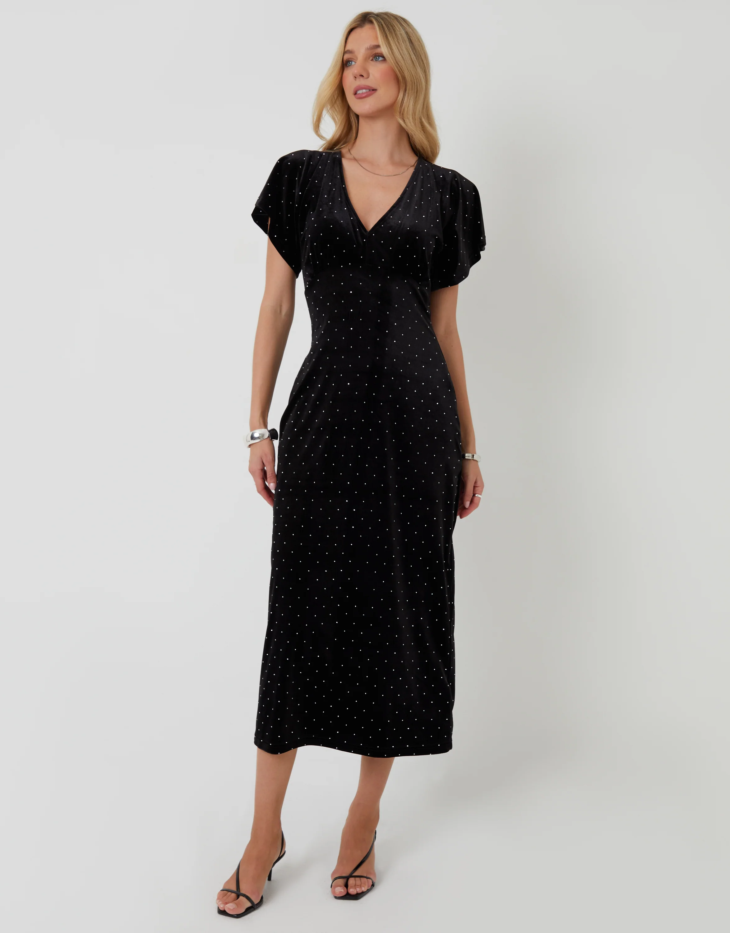 Velvet Hotfix Underbust Midaxi Dress in Black - Image 4
