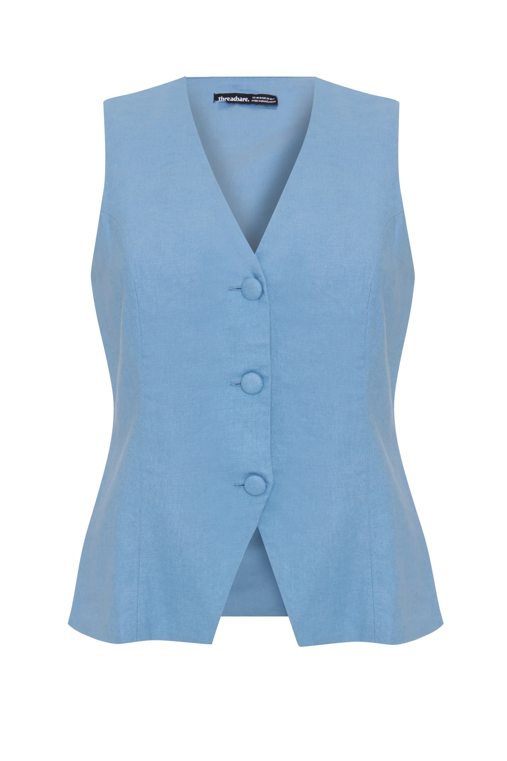 Linen Blend V-Neck Waistcoat in Blue - Image 5