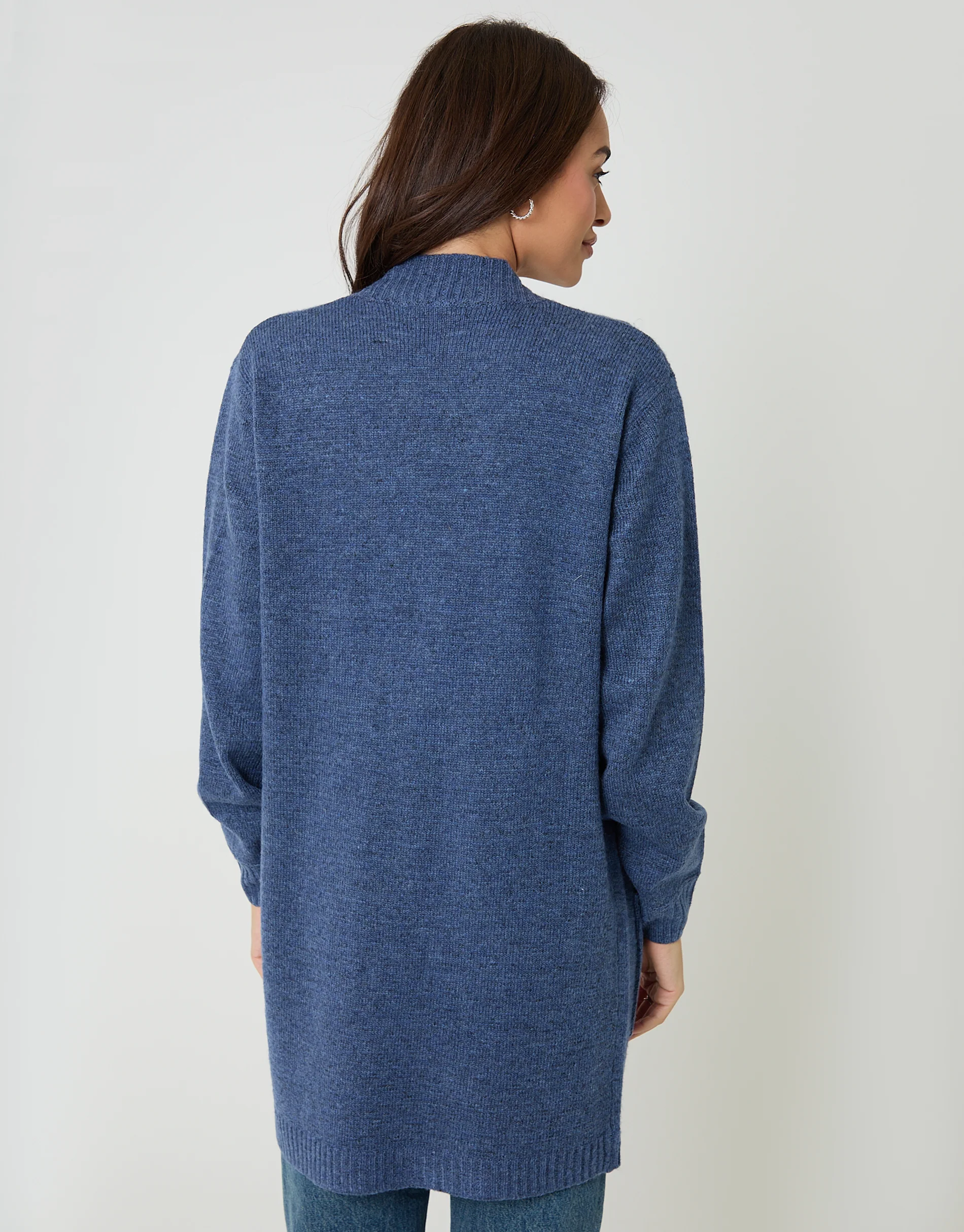 Longline Knitted Open Cardigan in Blue - Image 2
