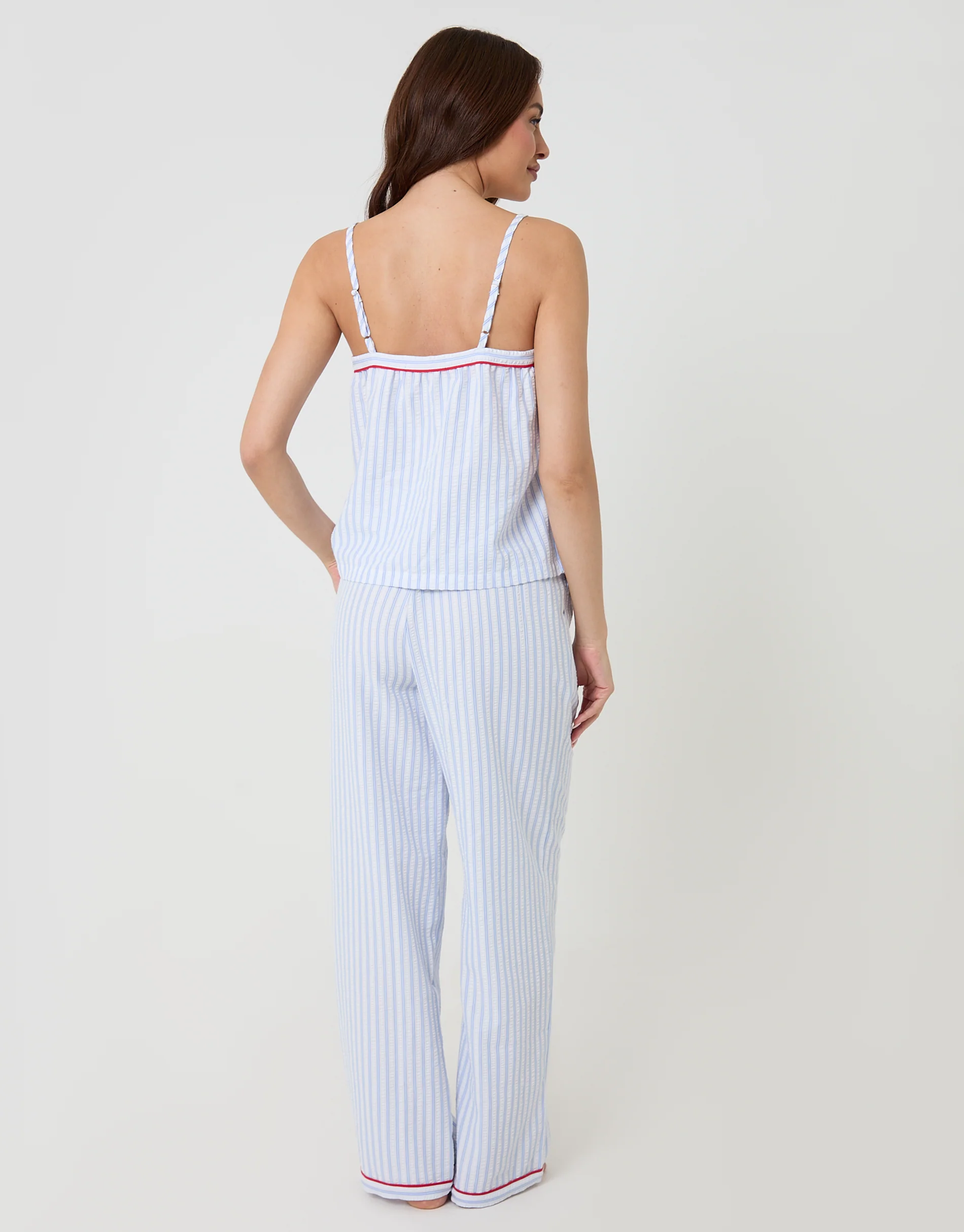 Petite A-Line Cami Seersucker Pyjama Set in Blue Stripe - Image 3