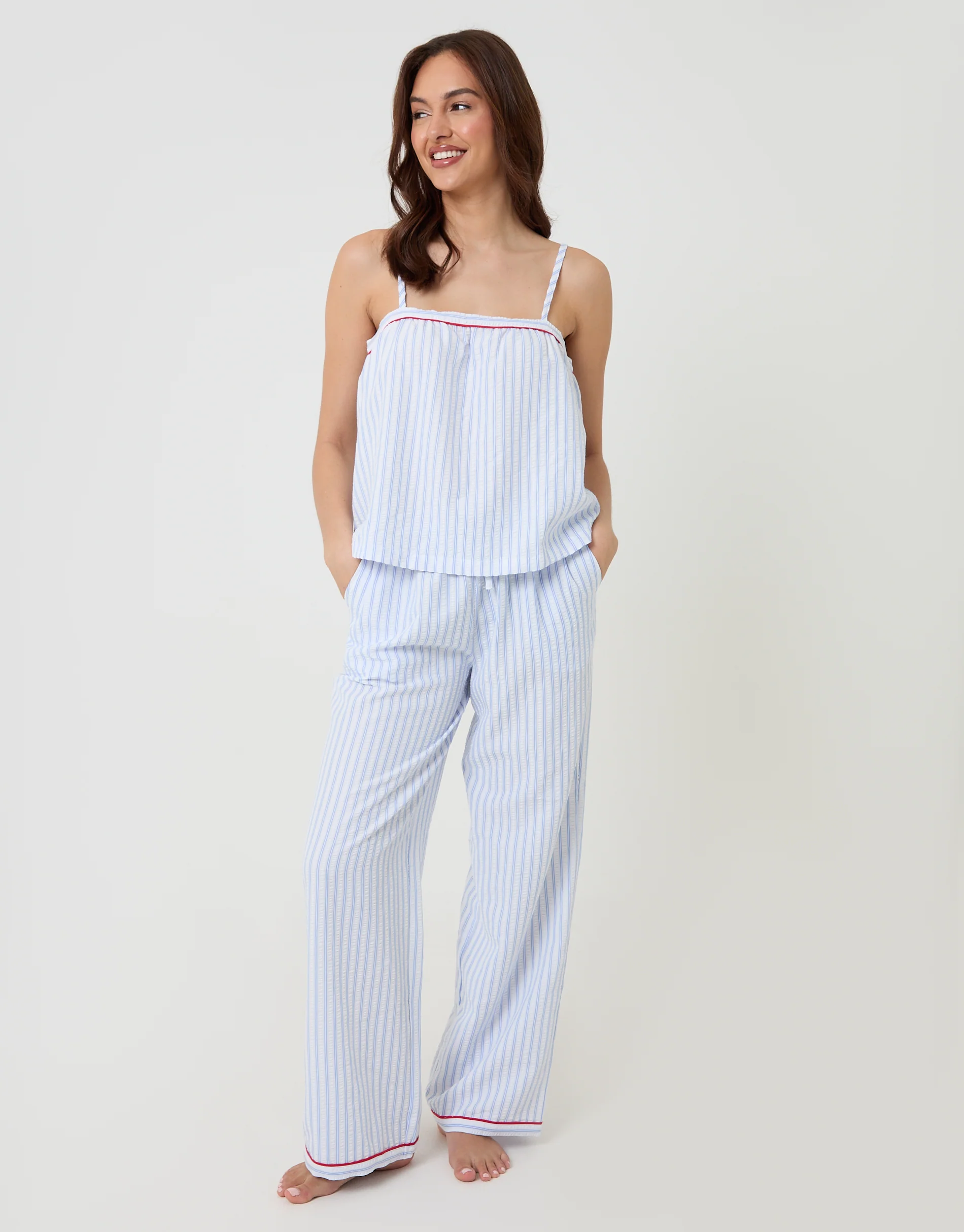 A-Line Cami Seersucker Pyjama Set in Blue Stripe