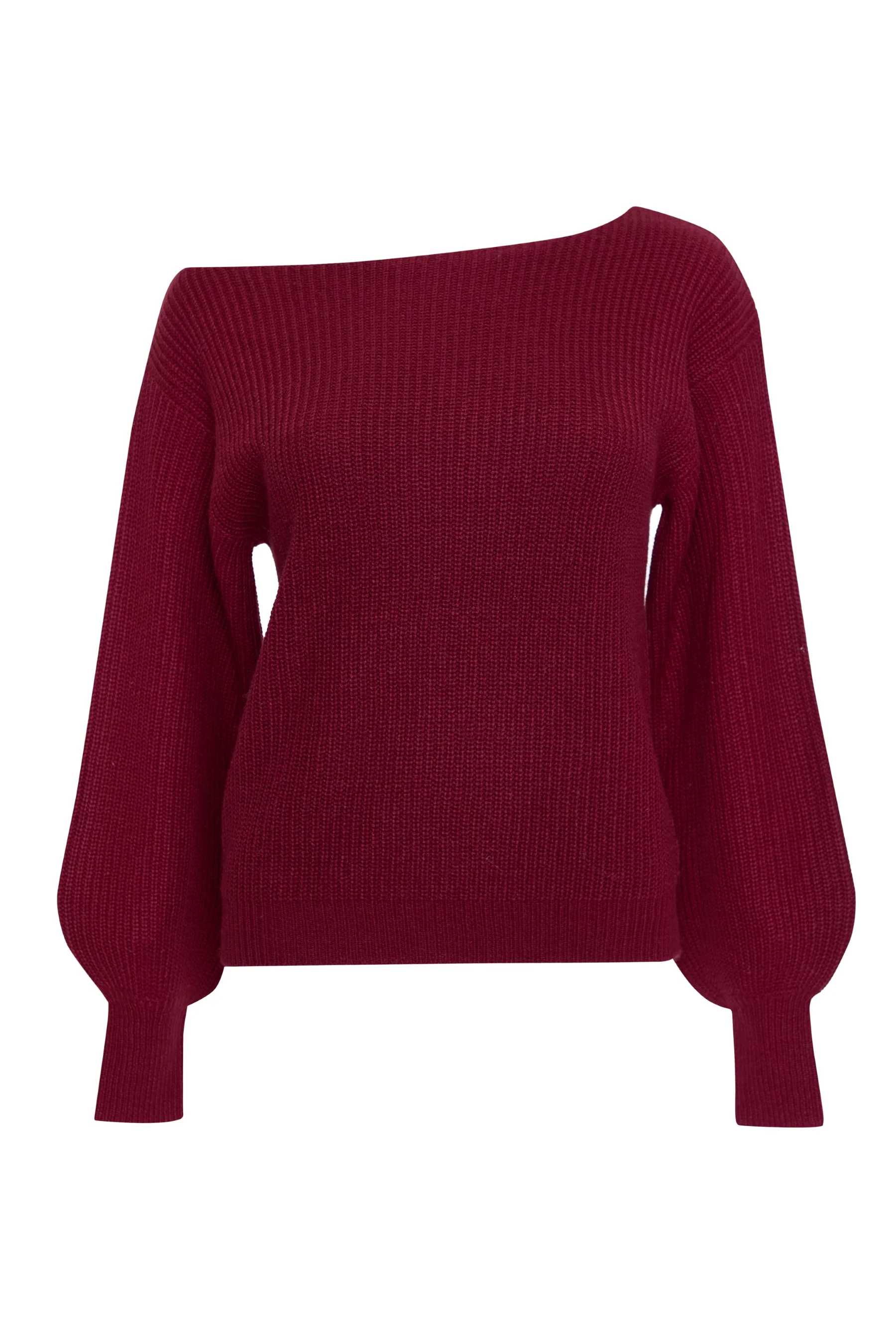 Chunky Knit Slash Neck Jumper in Burgundy - Image 5