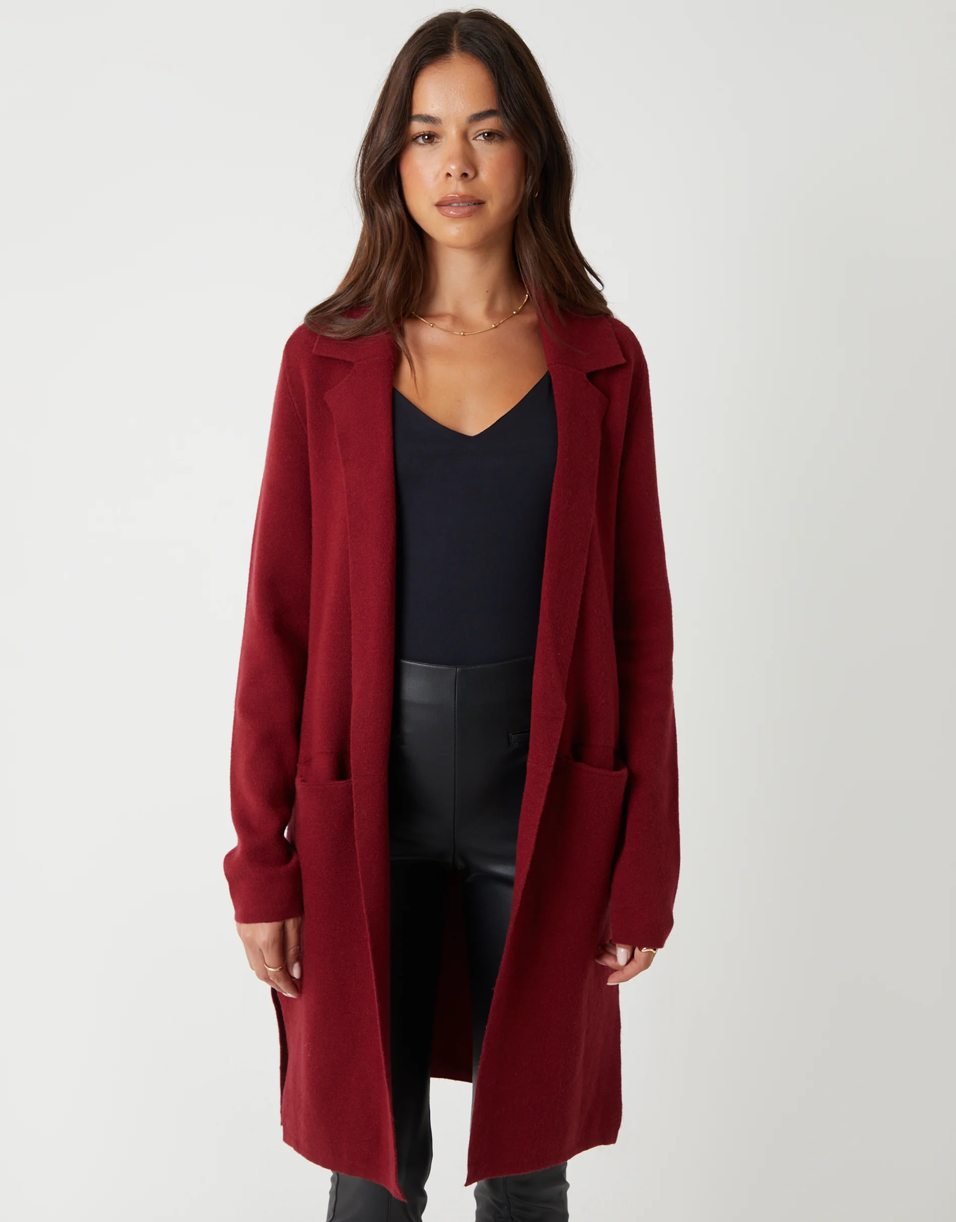 Knitted Coatigan in Berry Red
