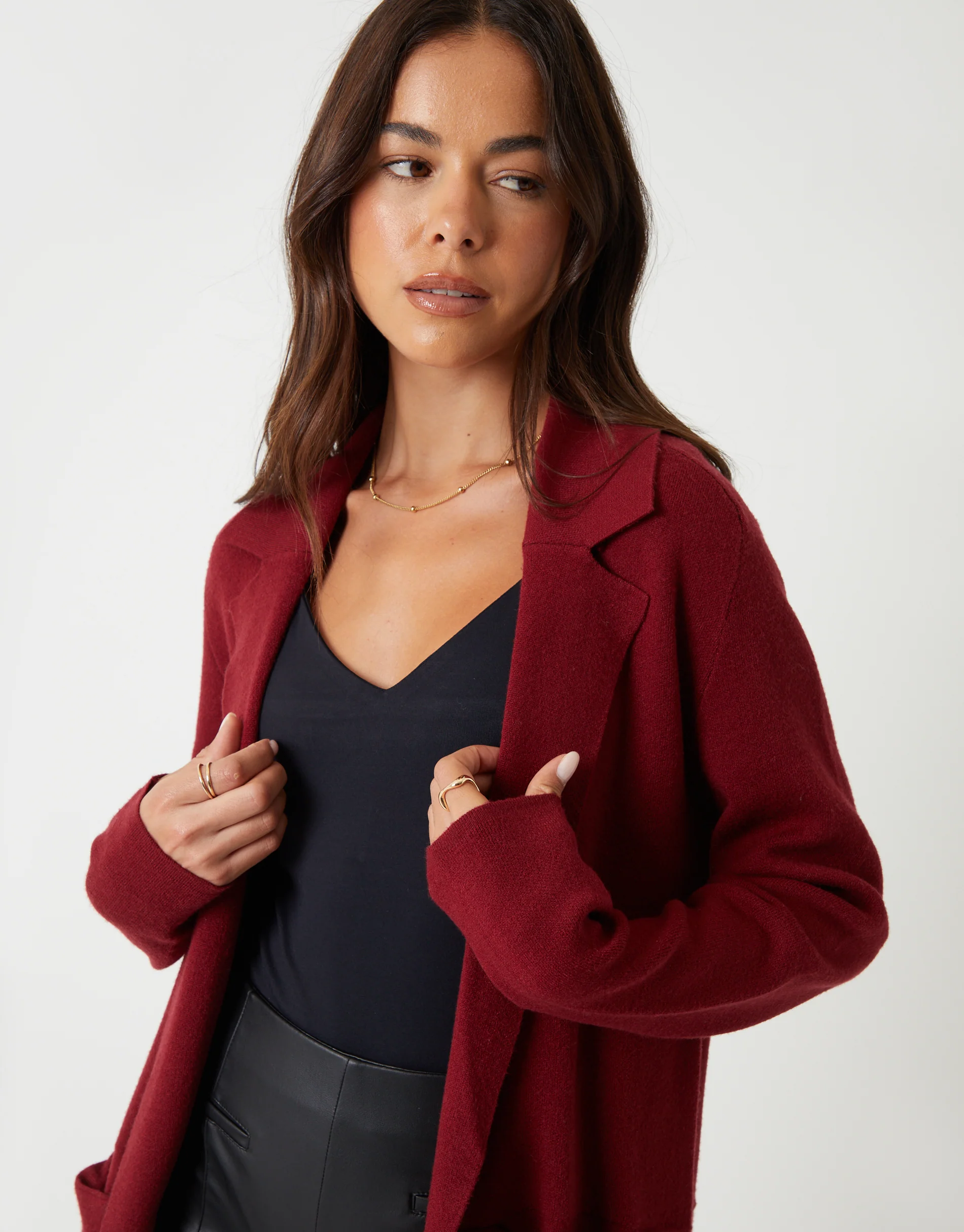 Knitted Coatigan in Berry Red - Image 4