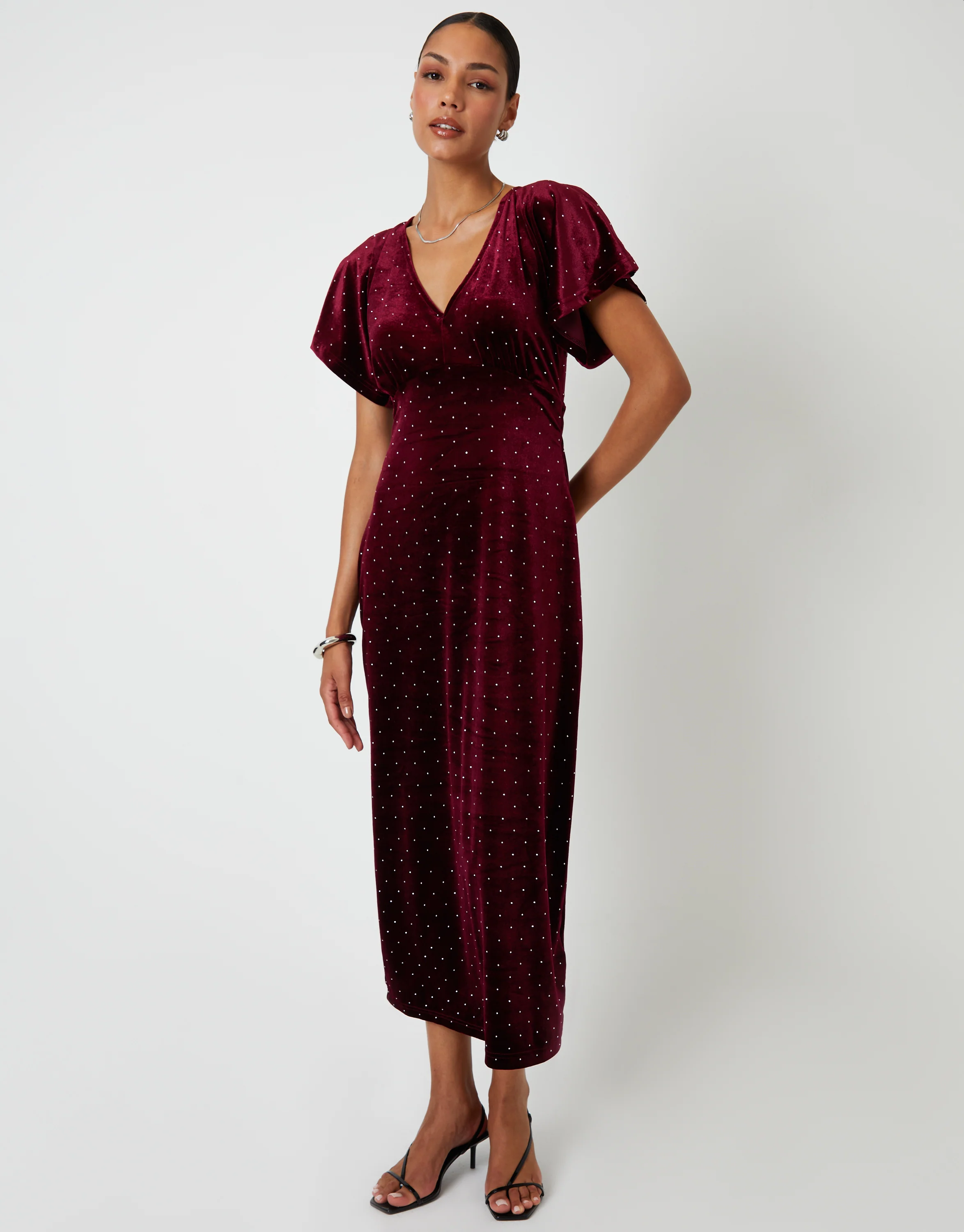 Velvet Hotfix Underbust Midaxi Dress in Burgundy - Image 2