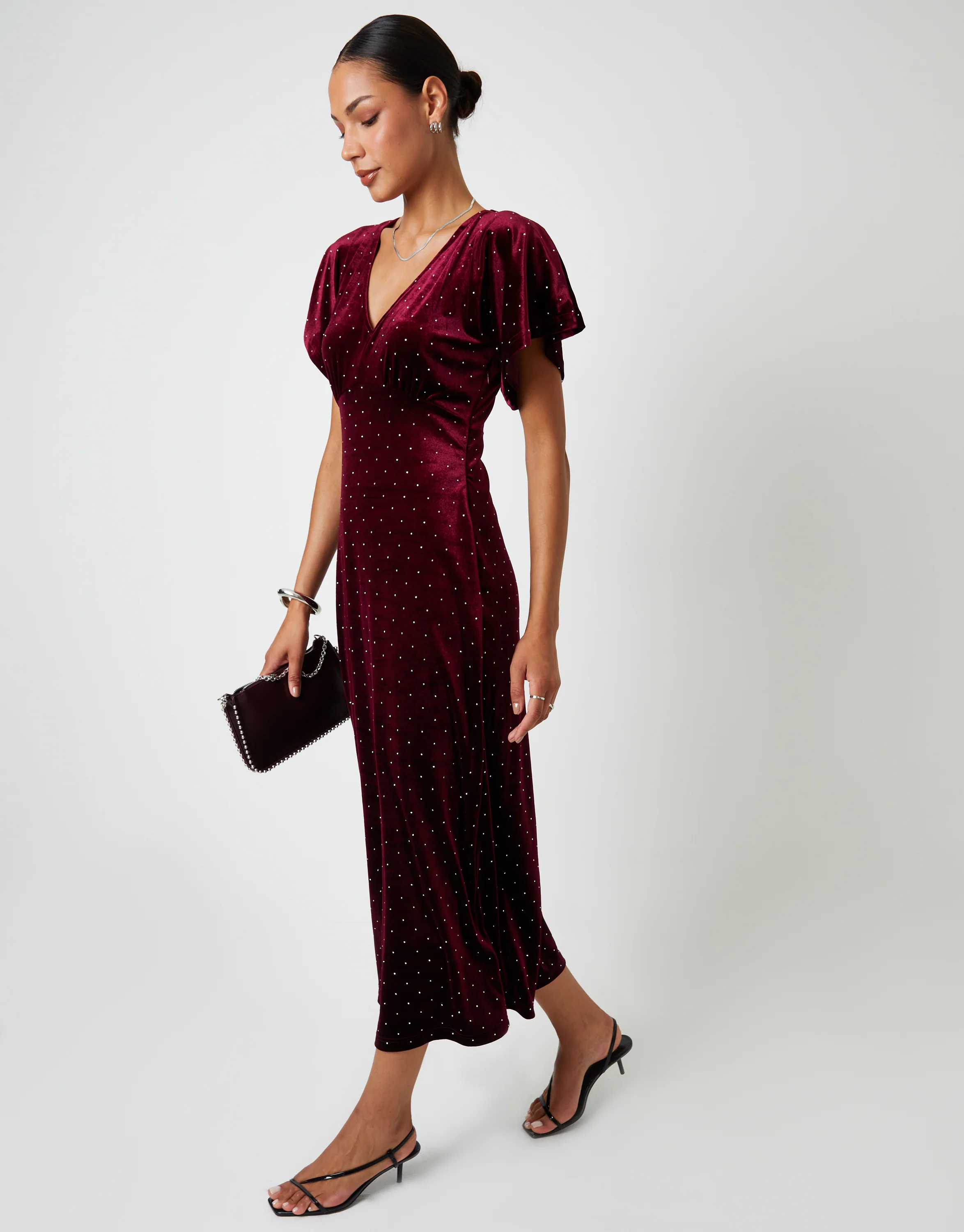 Velvet Hotfix Underbust Midaxi Dress in Burgundy - Image 4