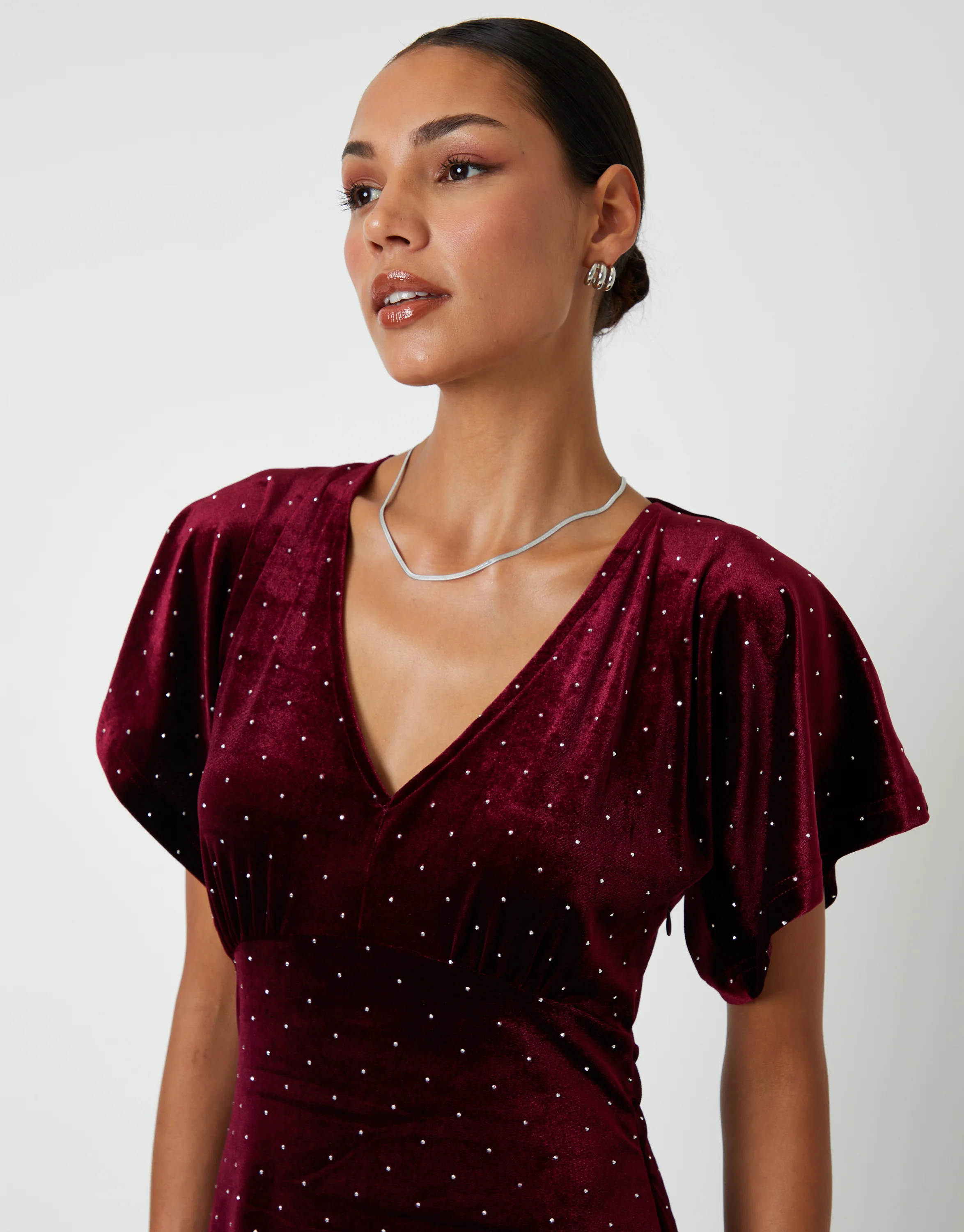 Velvet Hotfix Underbust Midaxi Dress in Burgundy - Image 5